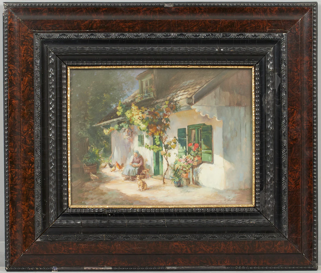 LUISE THOMASSIN (GESTORBEN 1960). Alte Dame mit Hund, Gemälde.
