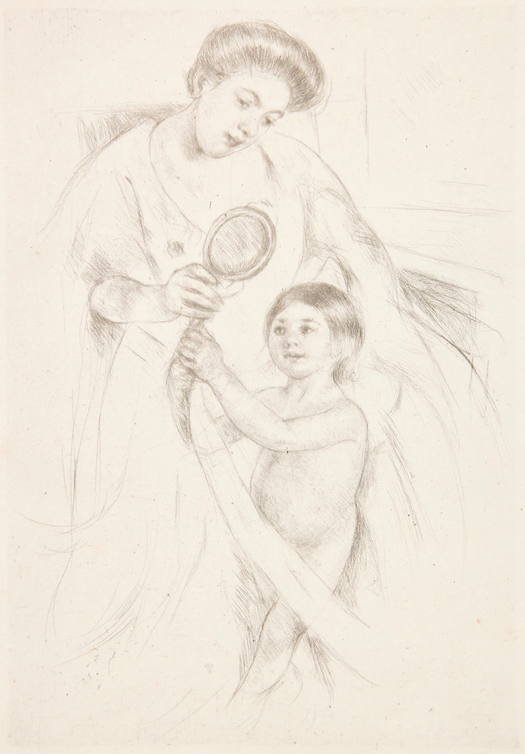 MARY CASSATT. "Looking into the Hand Mirror (No. 3).".