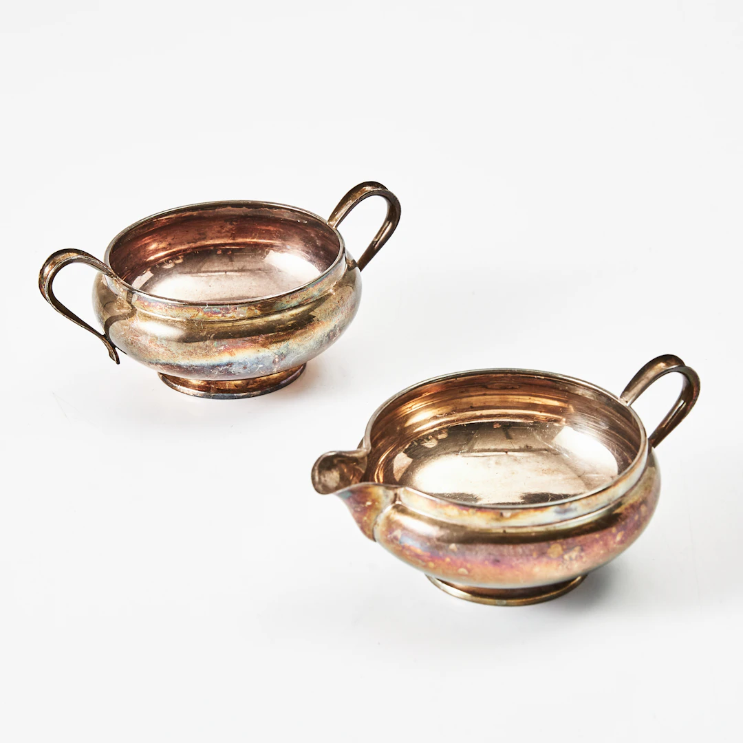 GRÄDDKANNA, SOCKERSKÅL, 2 dlr., silver, 1970-tal, stämplade 830 S.