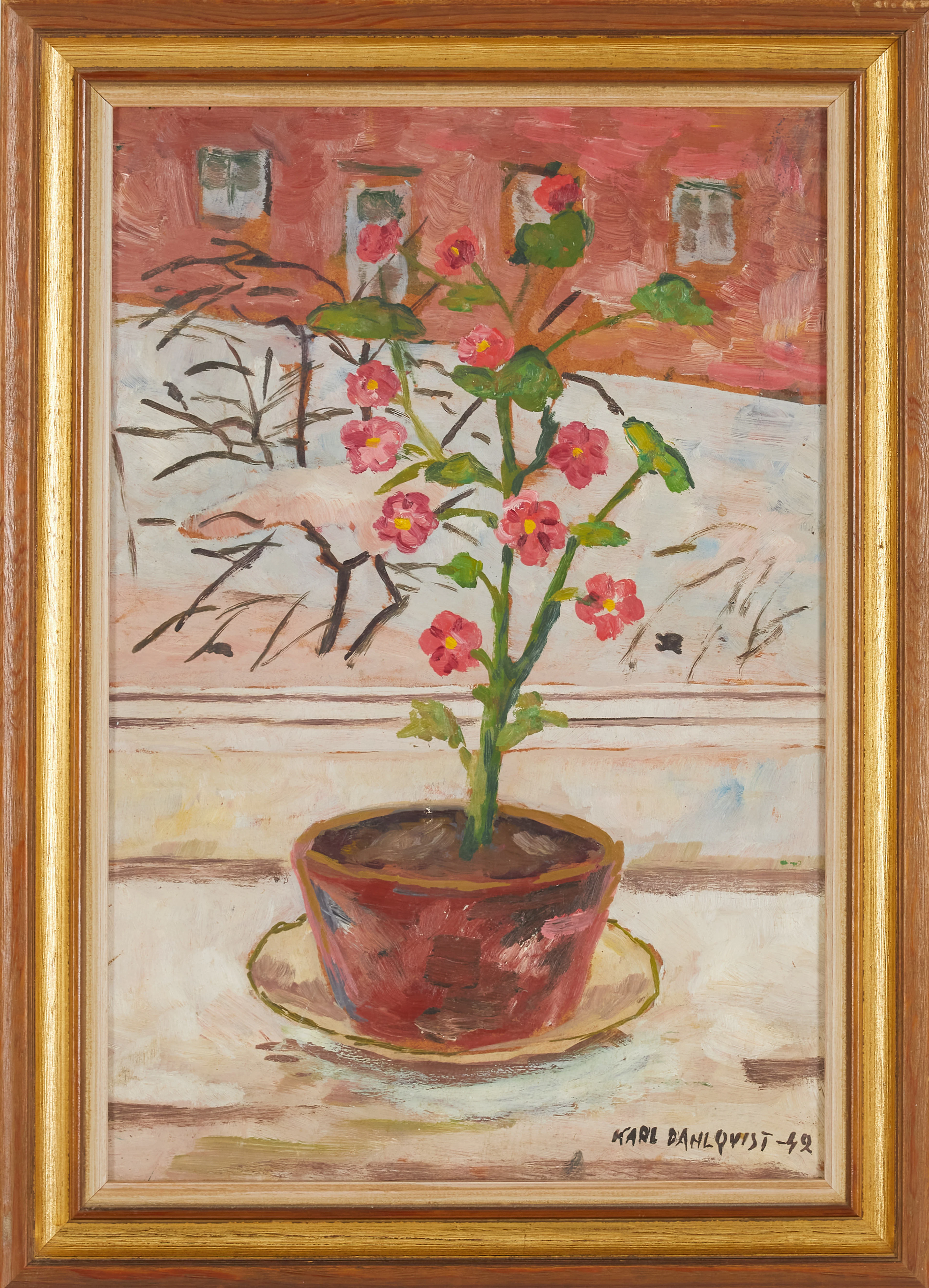 KARL DAHLQVIST. Blomsterstilleben, olja på pannå, signerad och daterad -42.