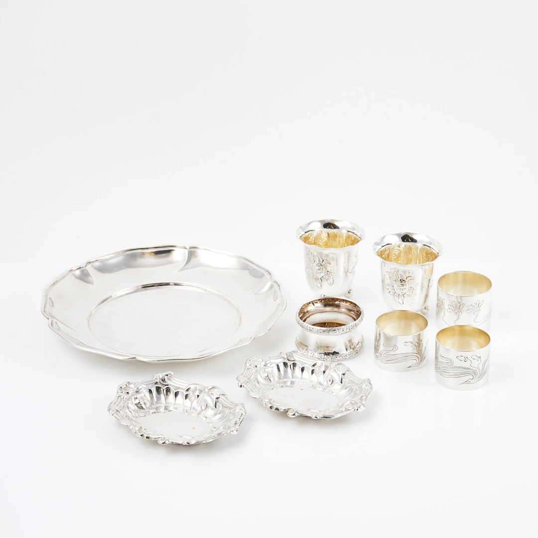 SERVETTRINGAR, FAT, BÄGARE, 9 dlr, silver, bl.a. Guldsmedsaktiebolaget