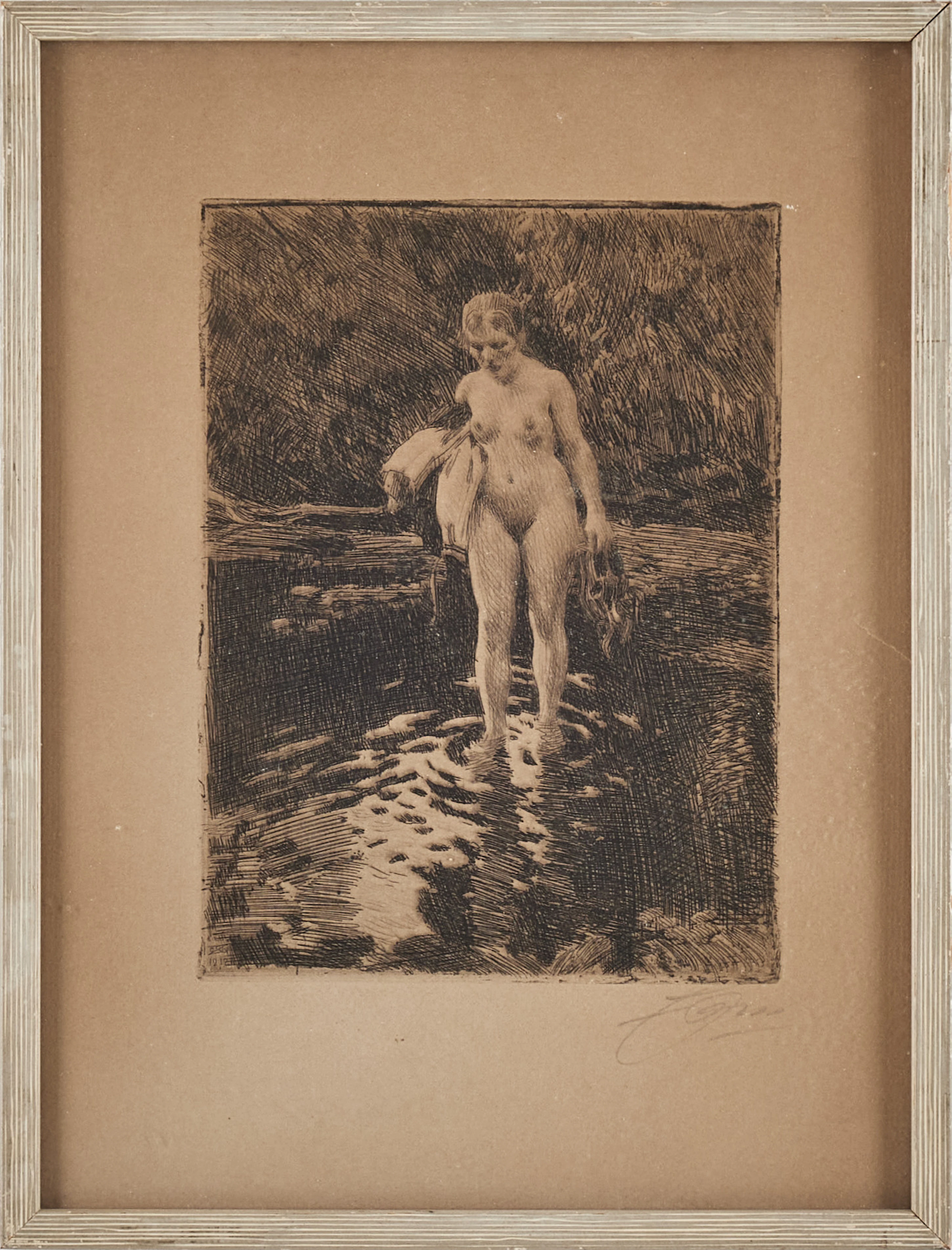 ANDERS ZORN. "Vadstället" etsning, signerad och daterad i plåten 1912