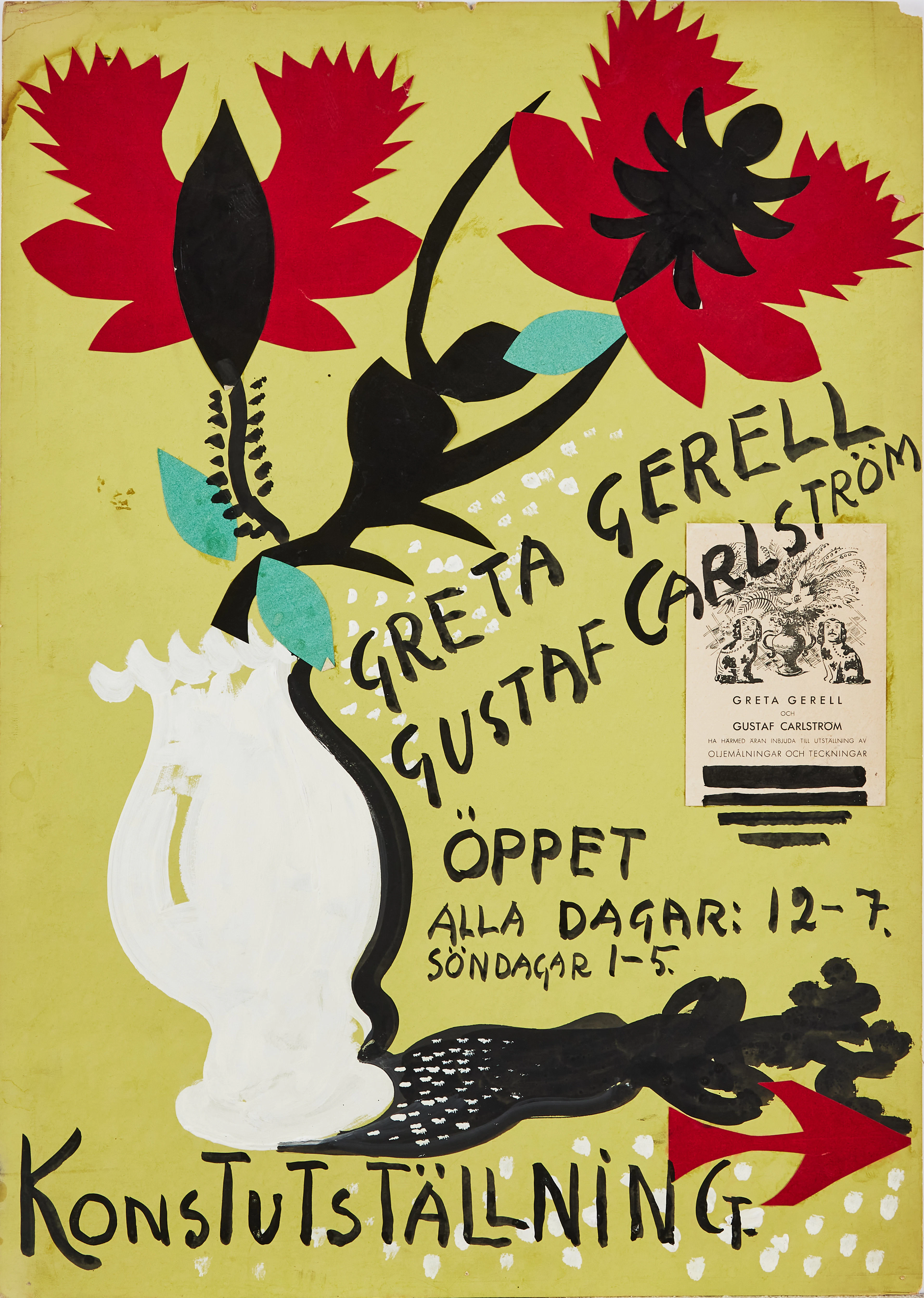 GRETA GERELL, GUSTAF CARLSTRÖM. Förlaga till konstutställningsaffisch