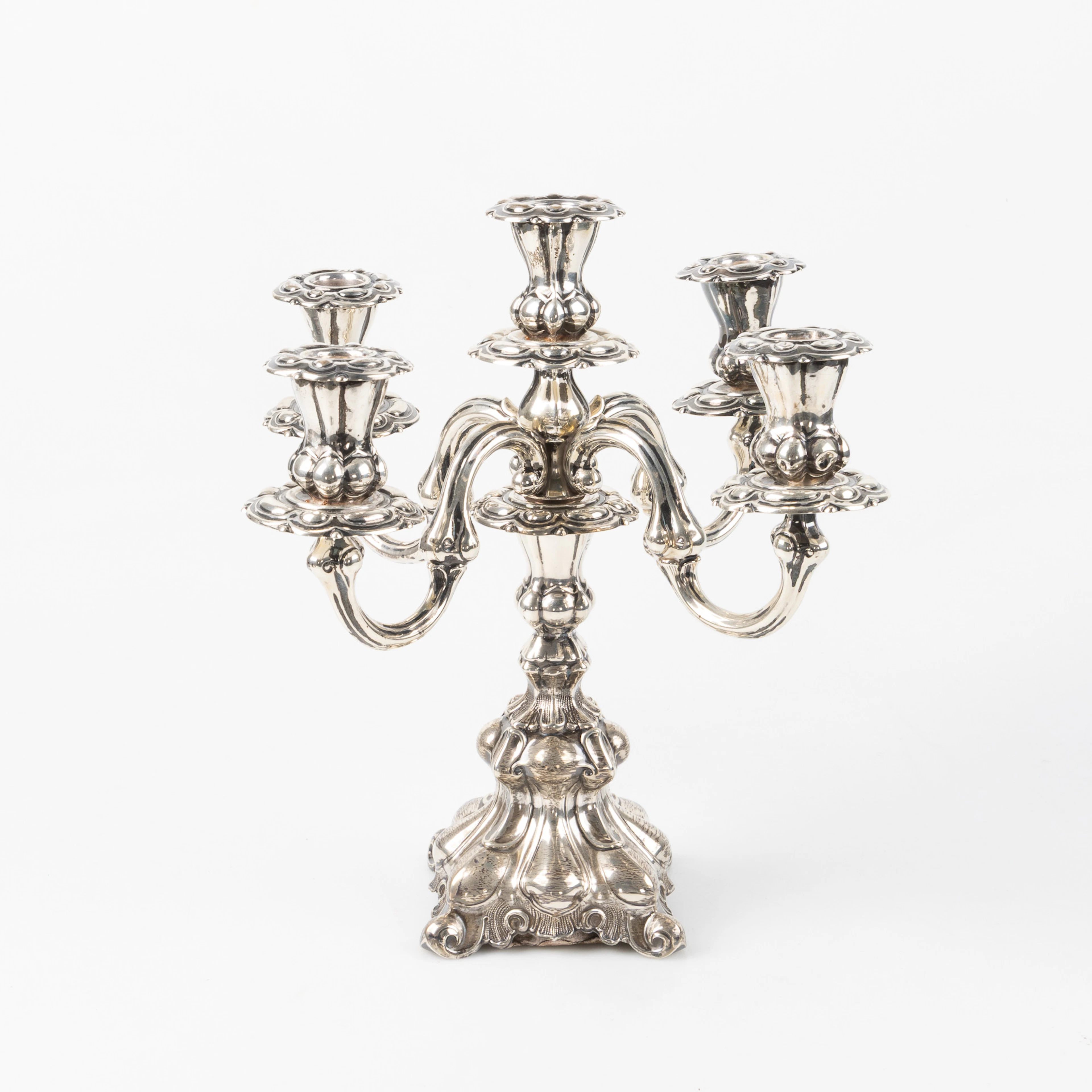 KANDELABER, silver, för fem ljus, barockstil.