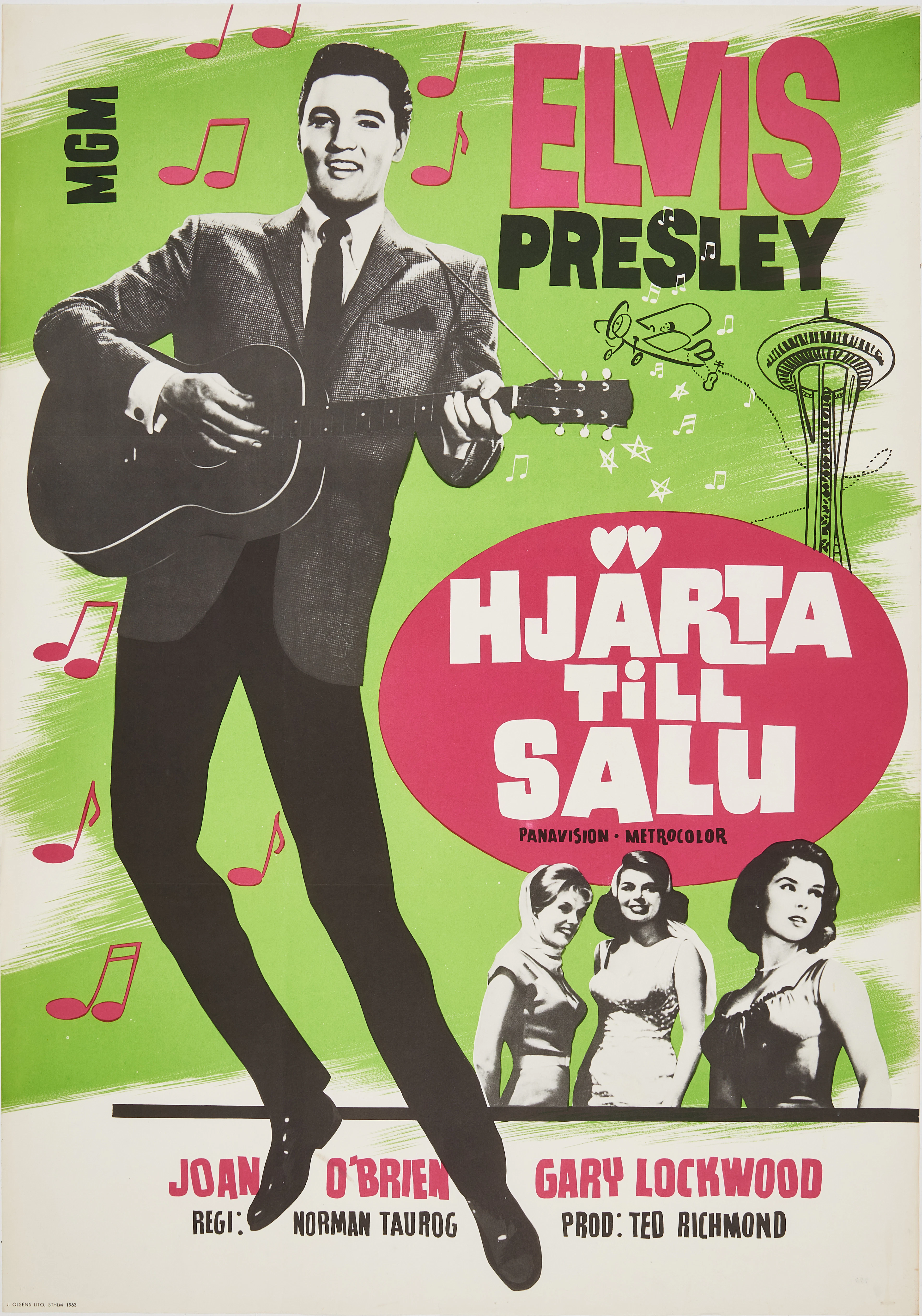 ELVIS PRESLEY. Filmaffisch "Hjärta till salu" J. Olséns lito Stockholm 1963.