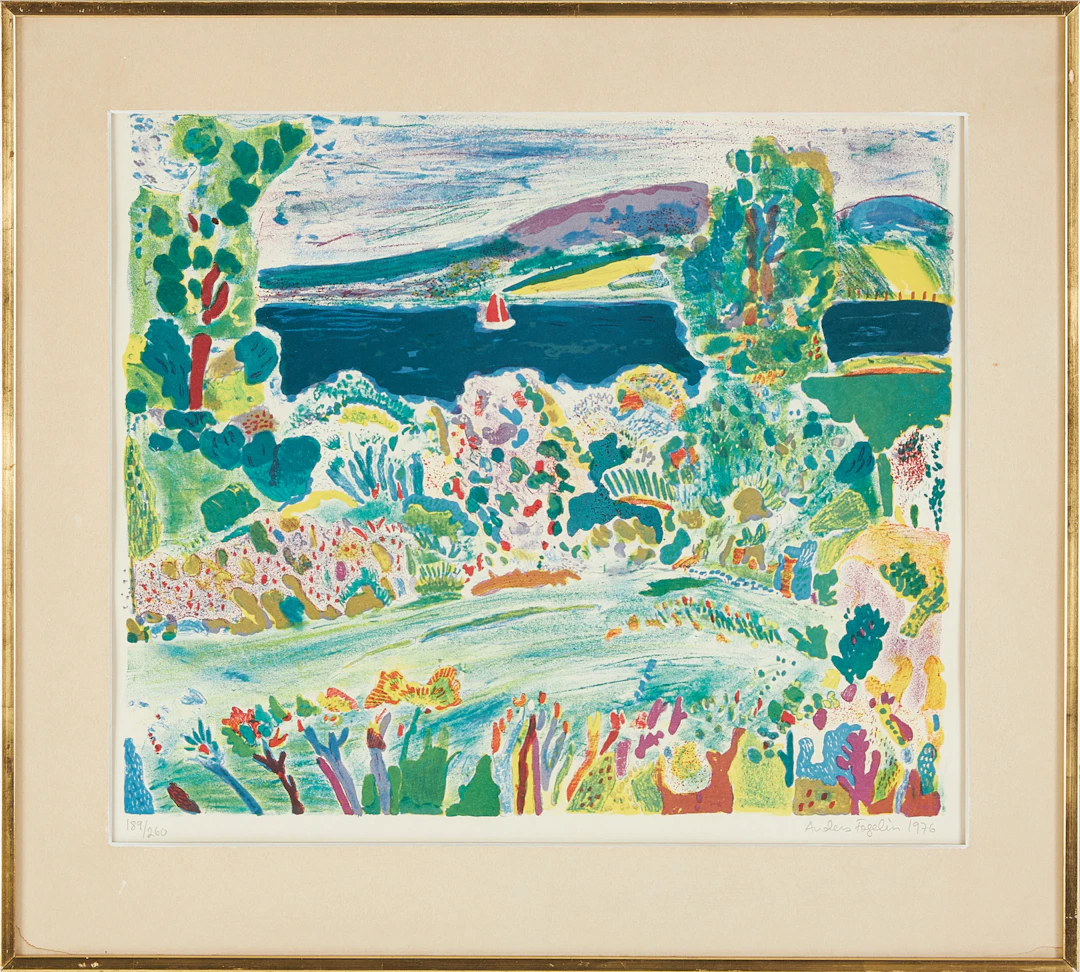 ANDERS FOGELIN. Sommarlandskap, färglitografi, 189/260, signerad, daterad 1976.