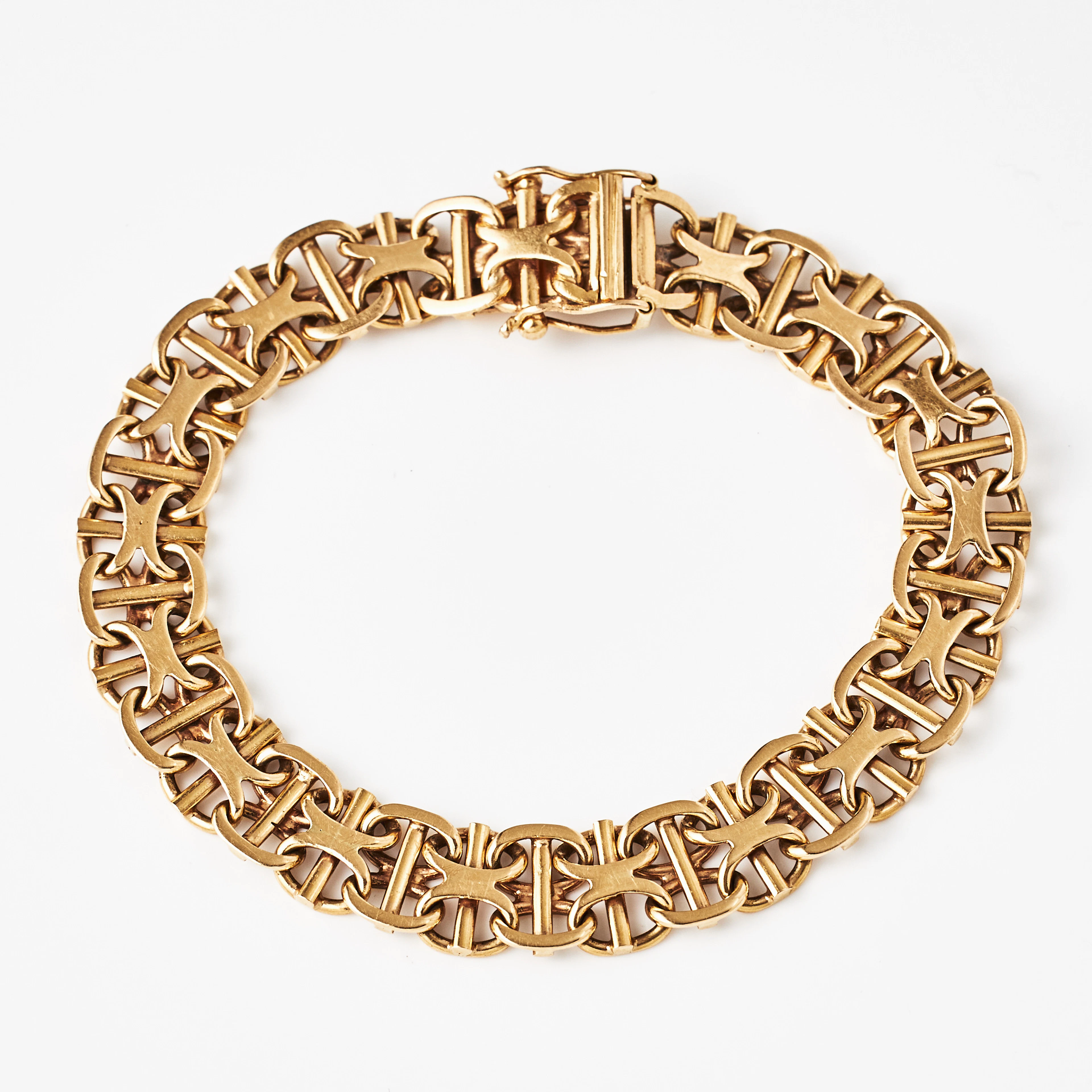 ARMBAND, 18 k guld, x-länk med stav, Guldsmed Sven Huldin, Stockholm 1971.
