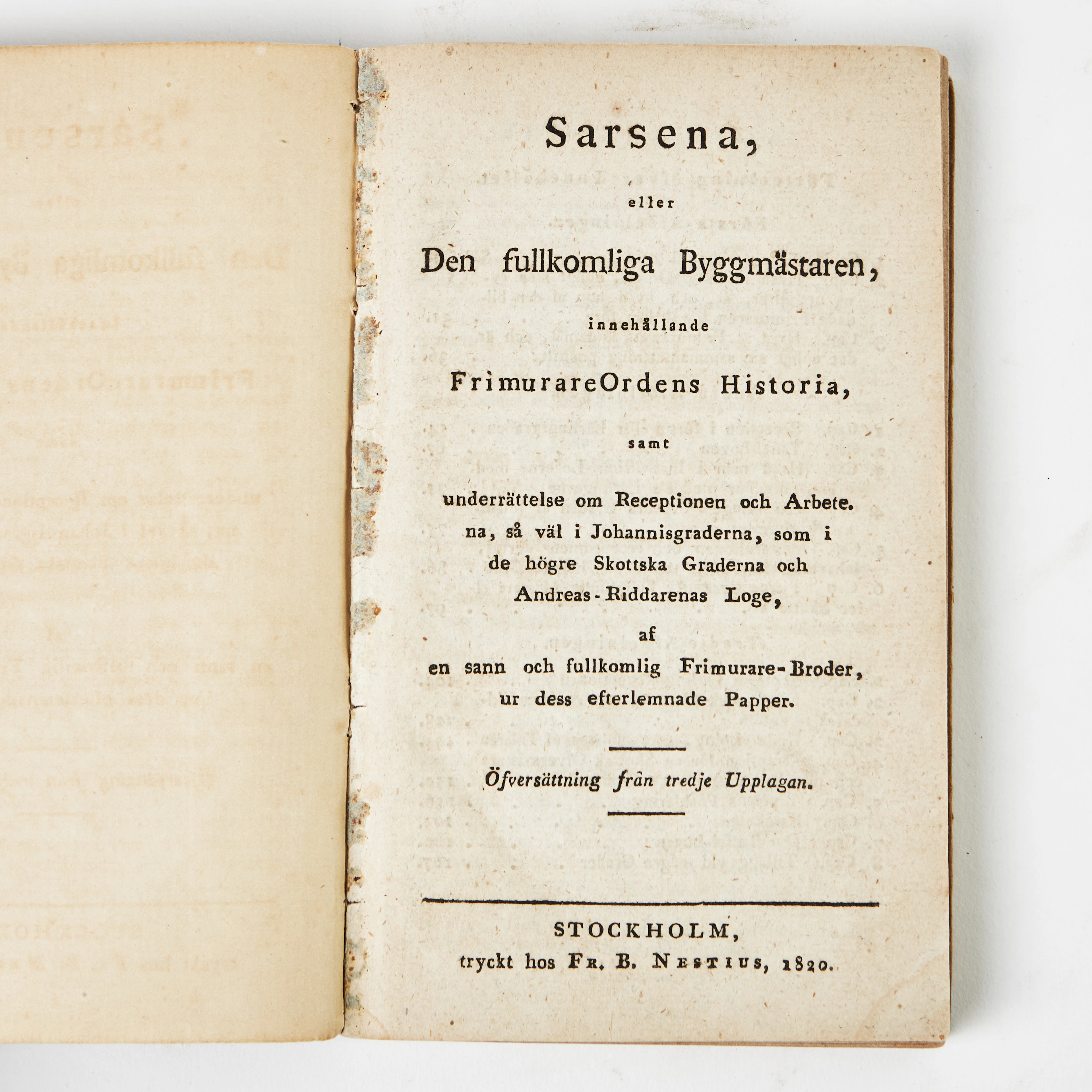 EBERS "SARSENA" 1820 RÖRANDE FRIMURERI.