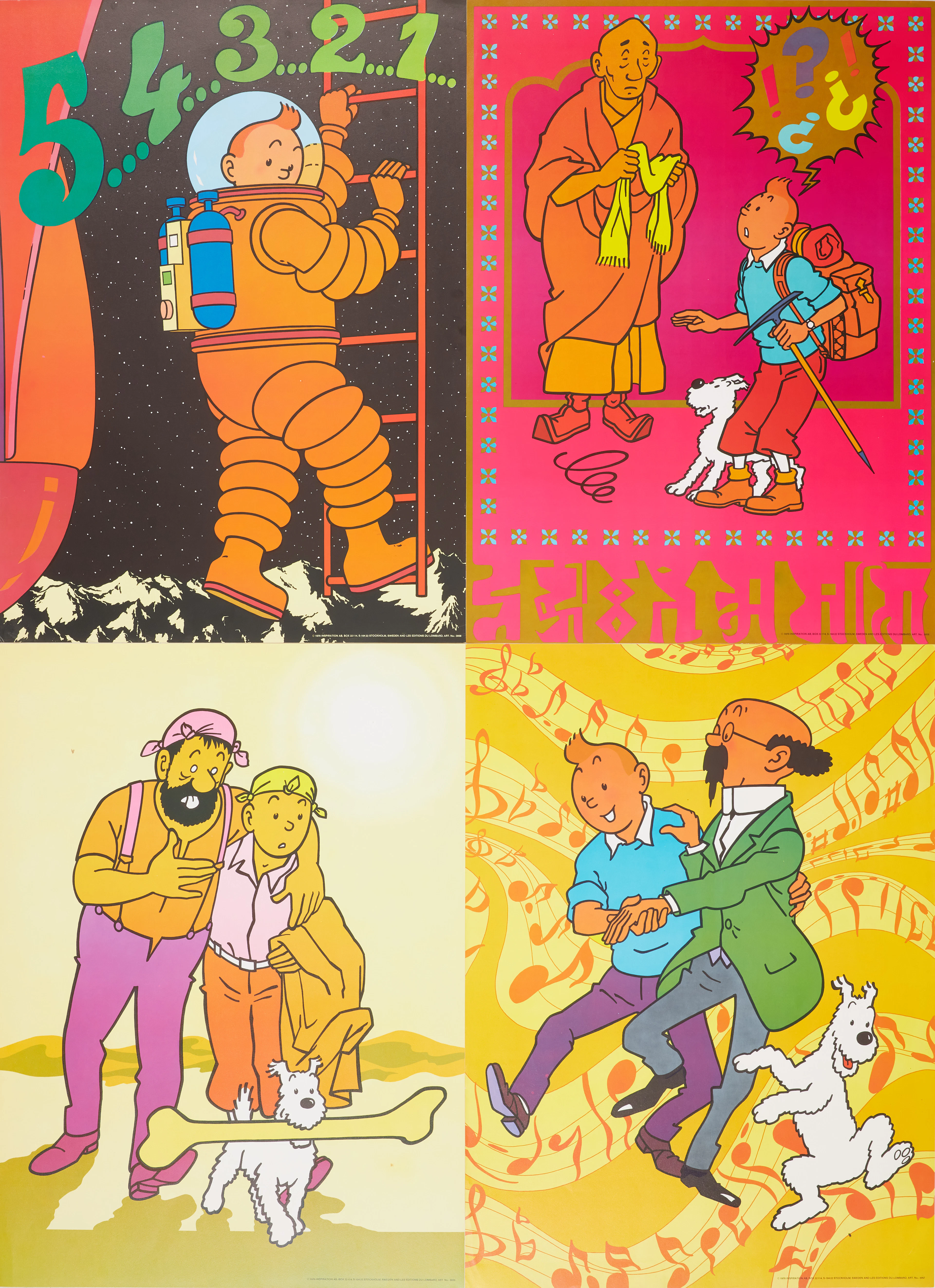 TINTIN. 4 st. Affischer, 1970, Inspiration AB, Stockholm och Les Edition
