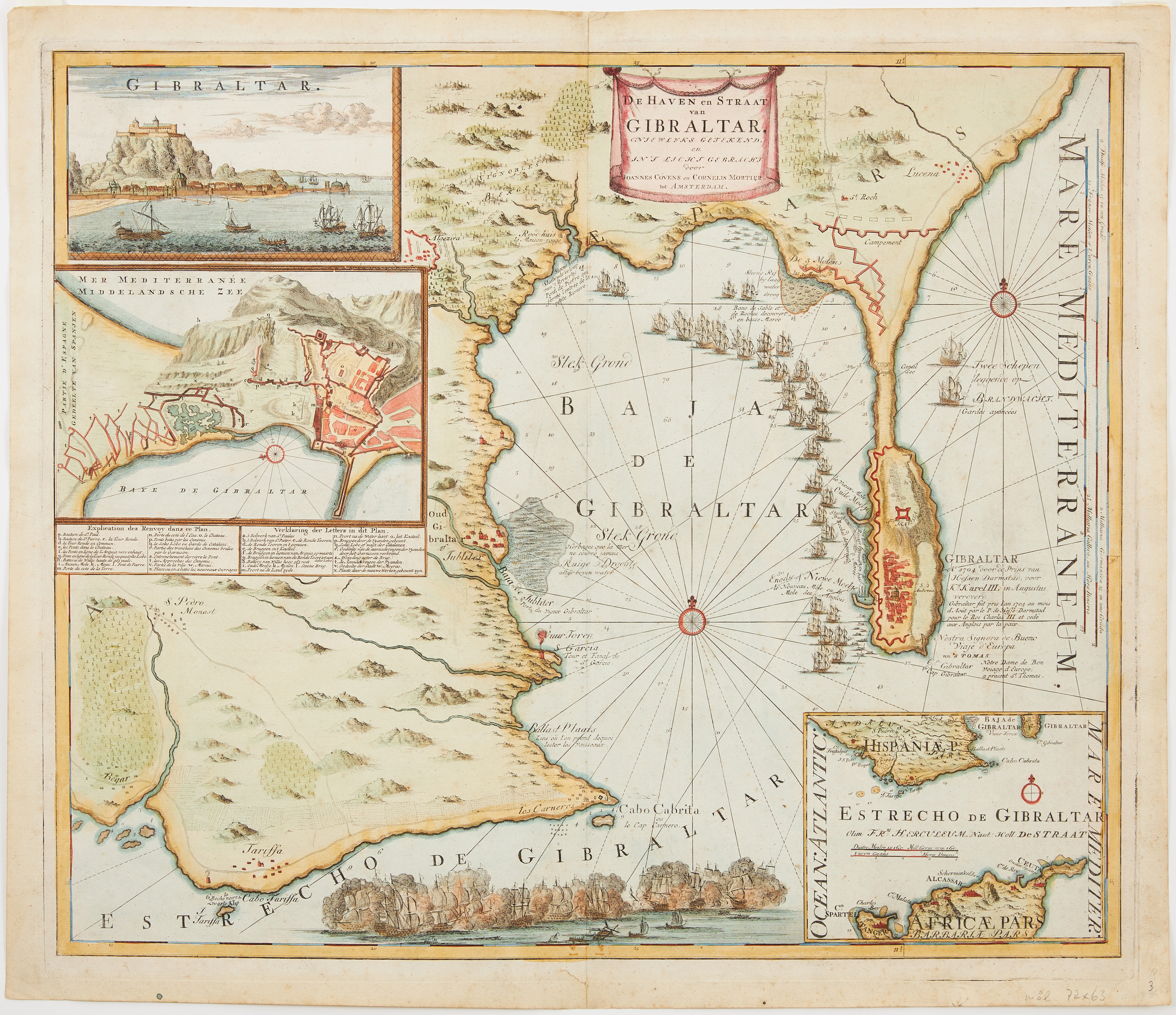 FINE MAP OF GIBRALTAR, COVENS & MORTIER, c. 1730.