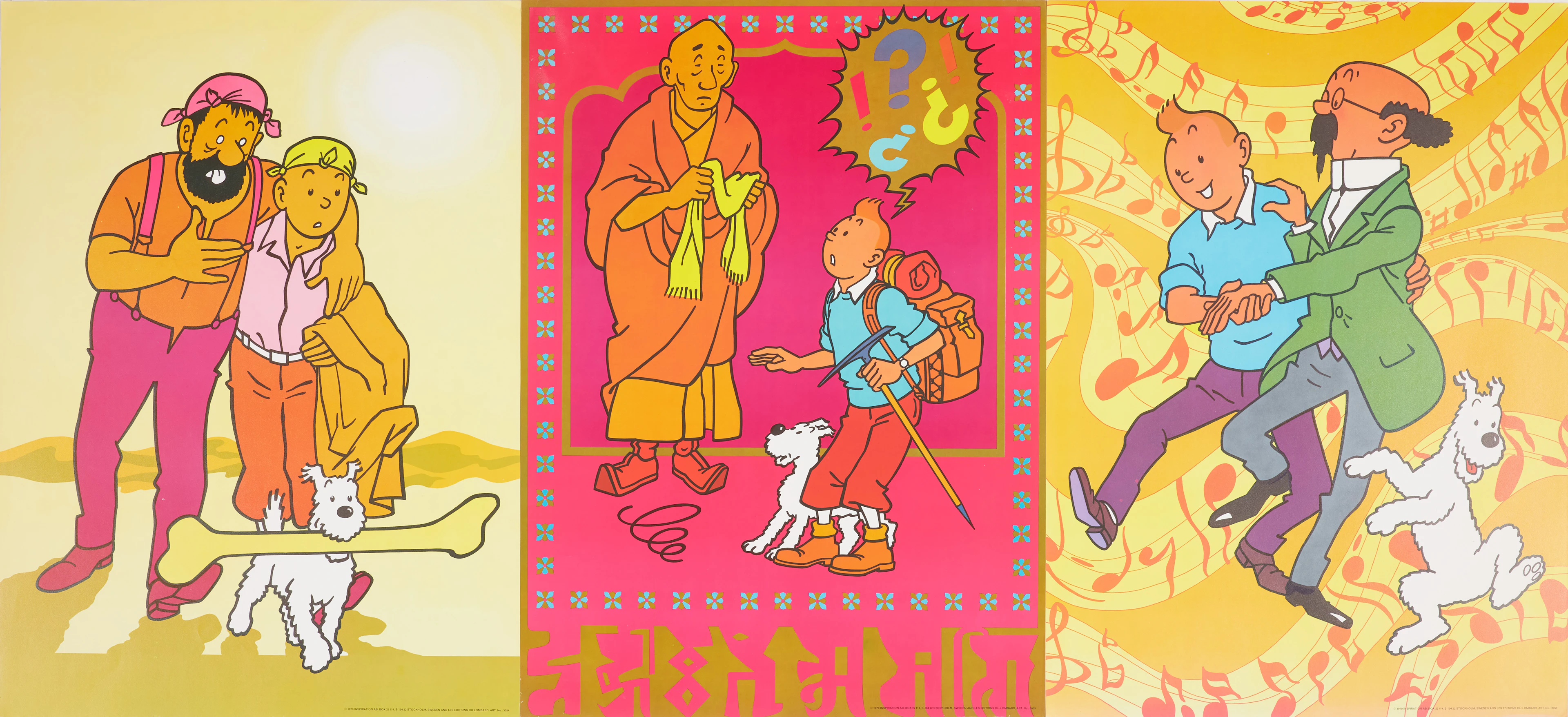TINTIN. 3 st. Affischer, 1970, Inspiration AB, Stockholm och Les Edition