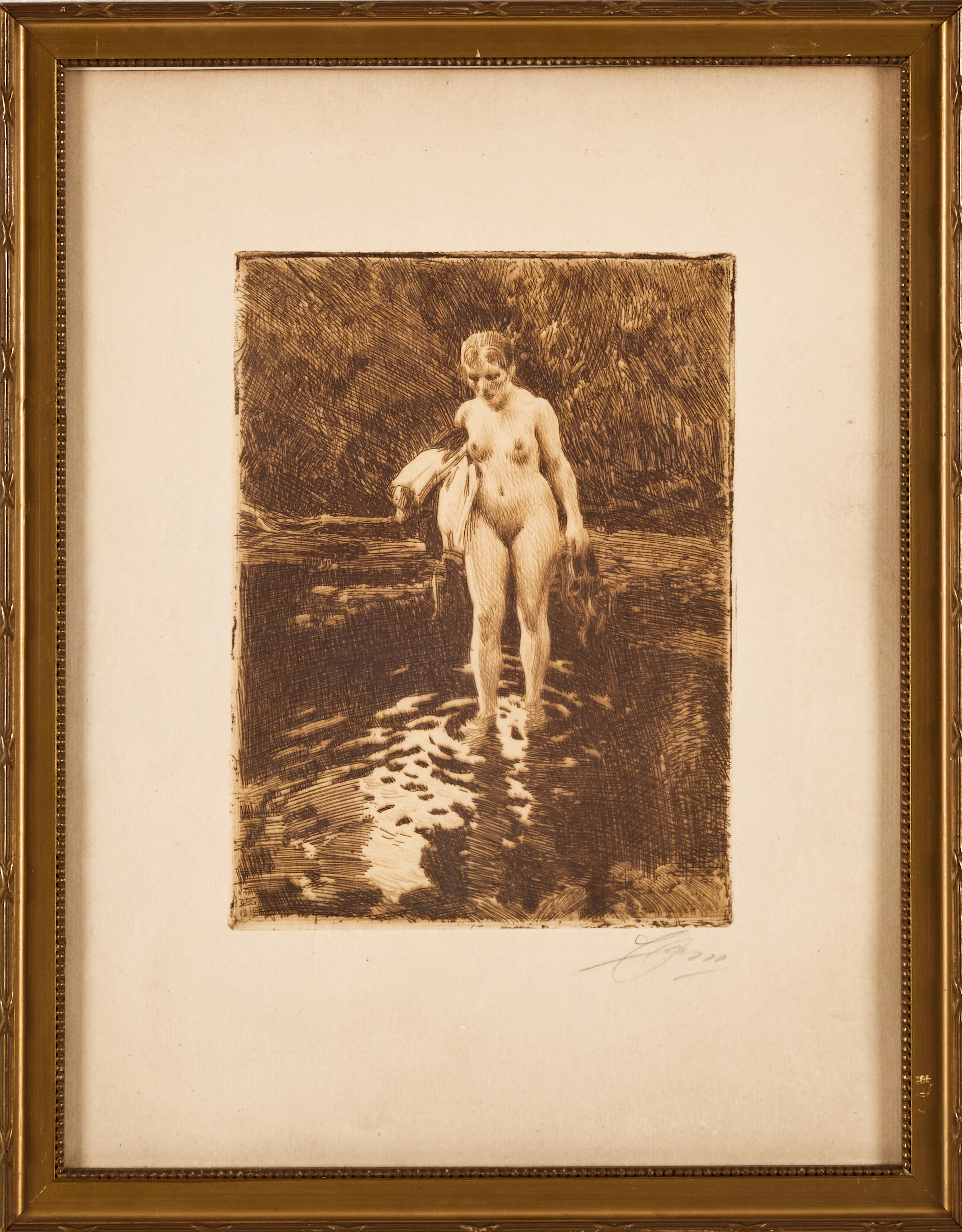 ANDERS ZORN. "Vadstället", etsning.