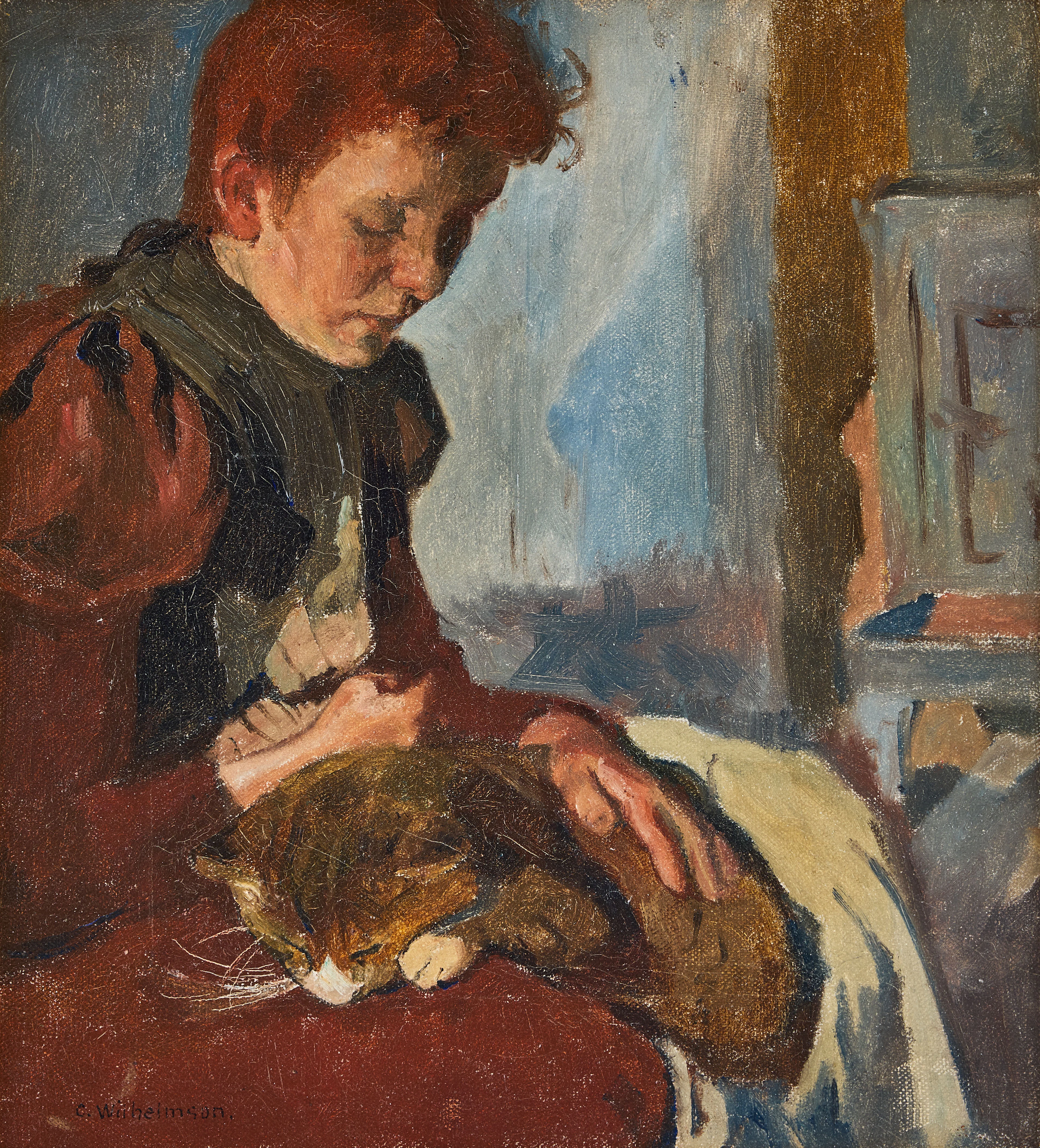 CARL WILHELMSON. "Flicka med katt" ("Nanny Boman").