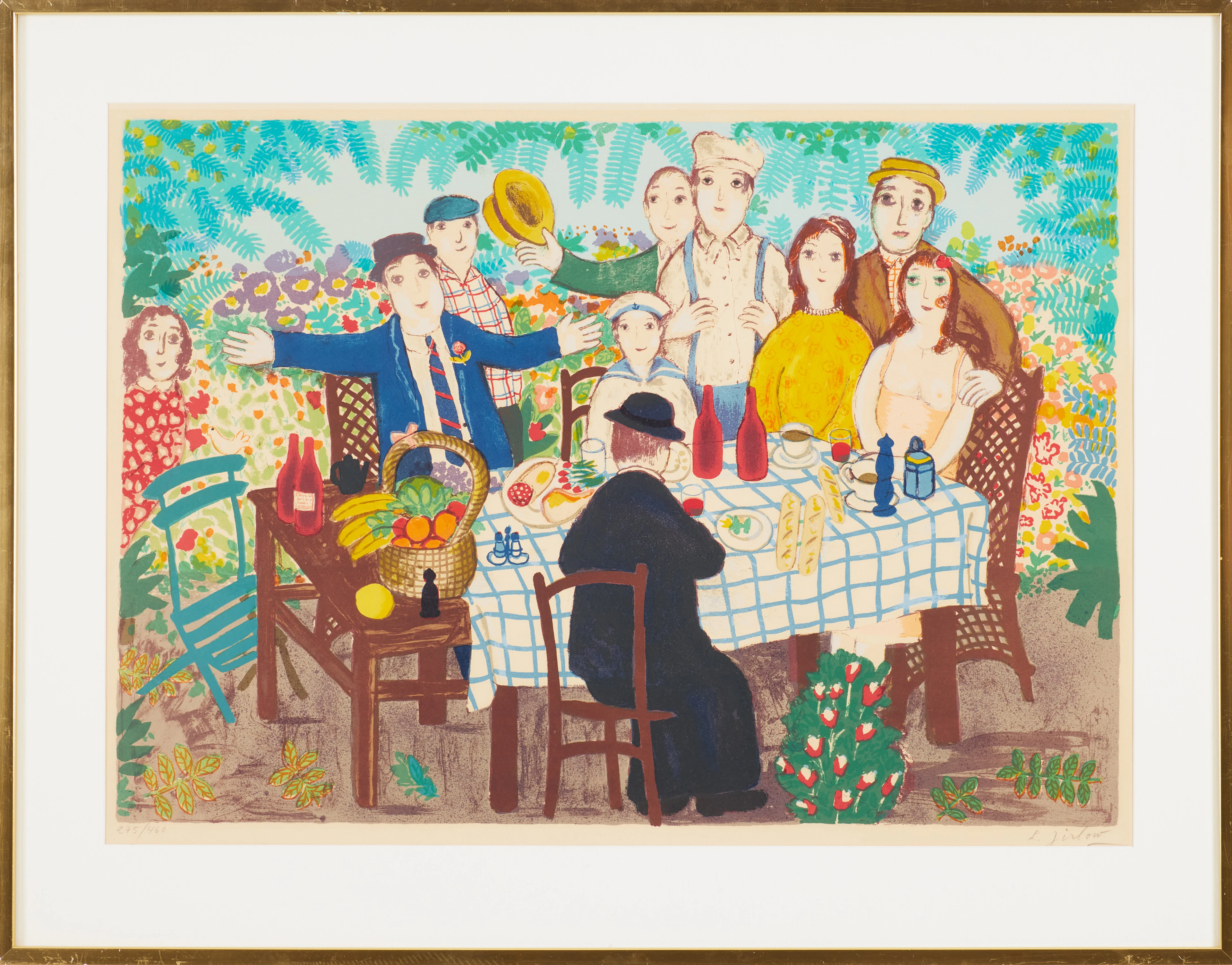 LENNART JIRLOW. Lunch i trädgården, färglitografi, signerad, numrerad 275/460.