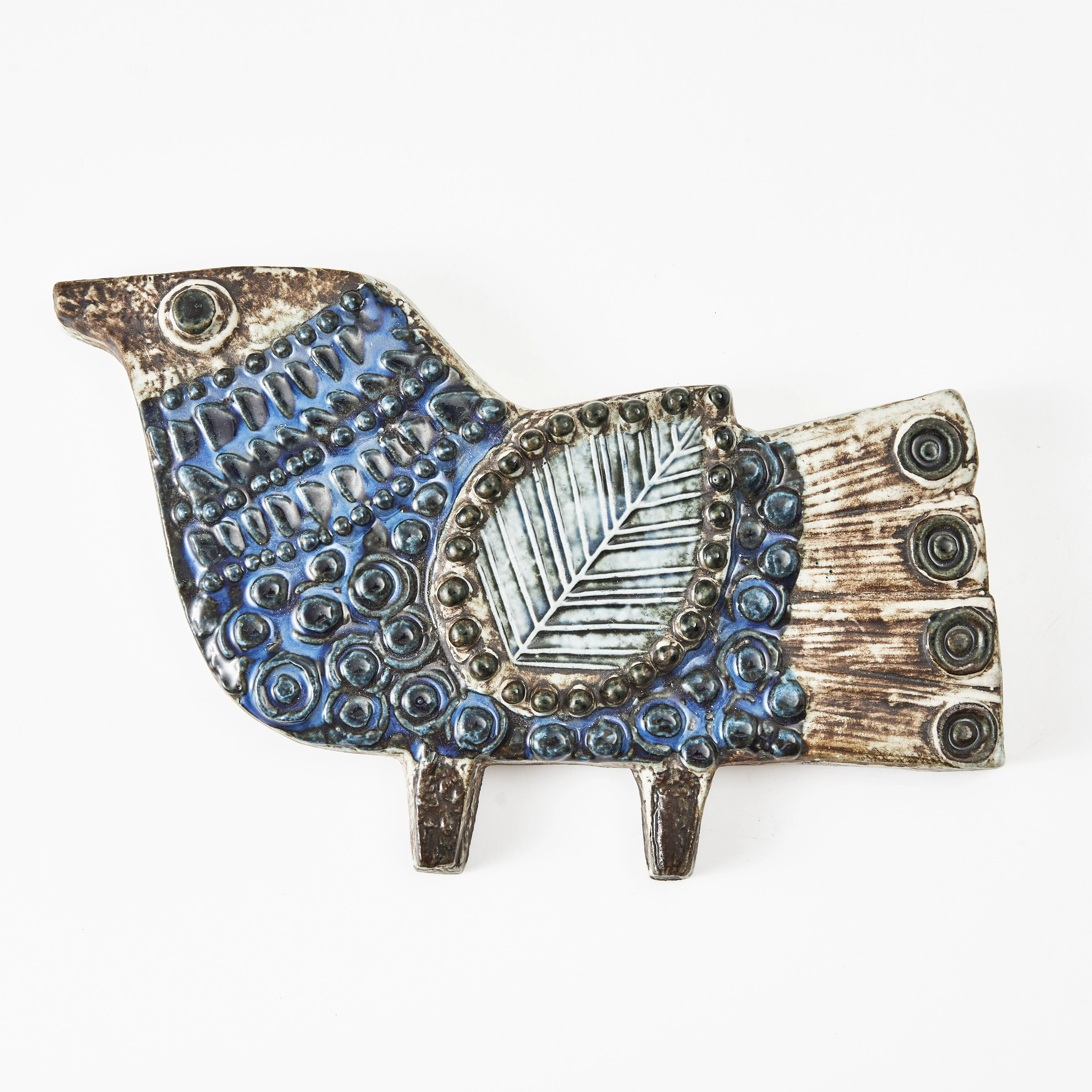 LISA LARSON. Relief, fågel, delvis glaserat stengods, signerad Lisa