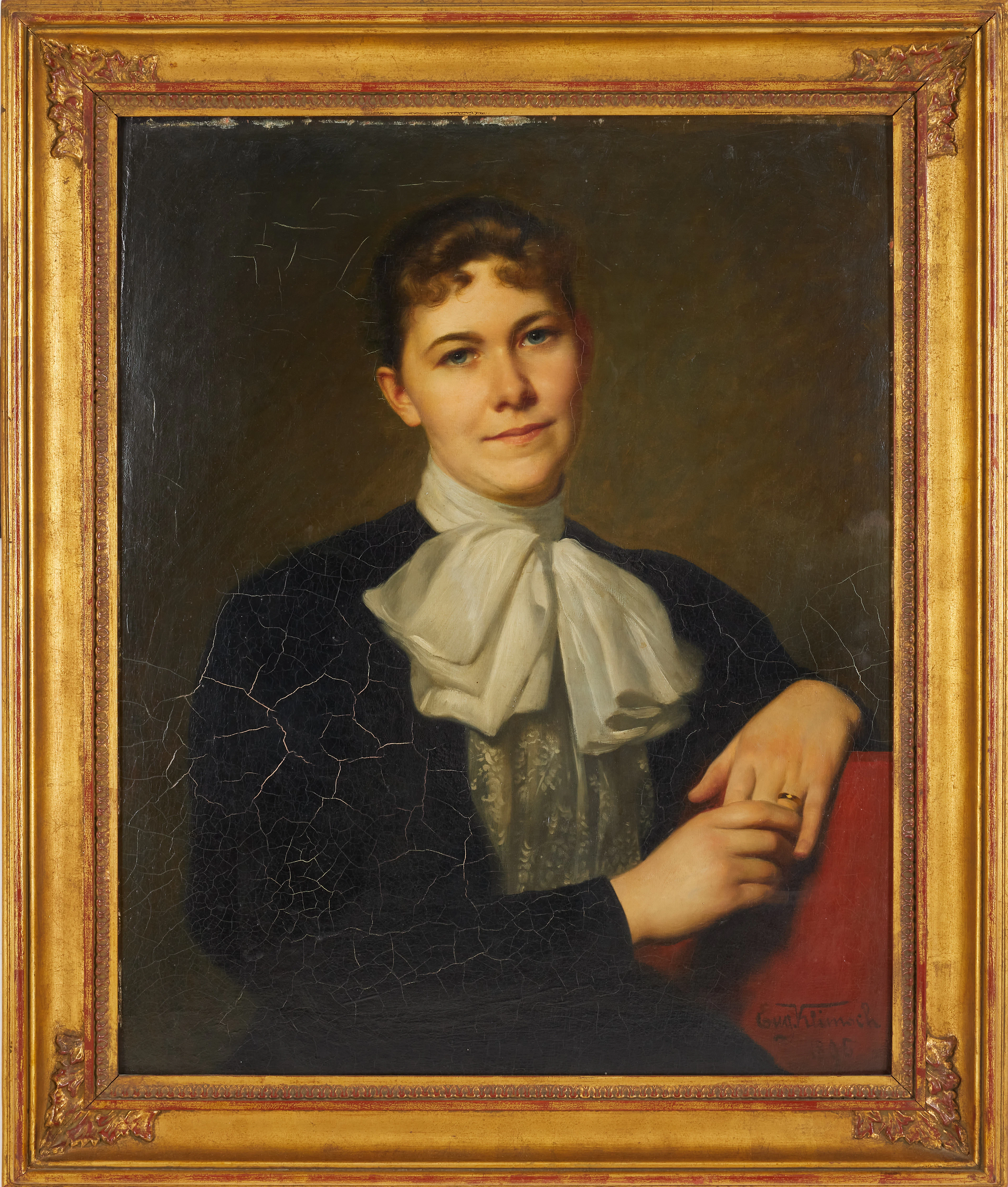 EUGEN JOHANN GEORG KLIMSCH (1839-1896). Kvinnoporträtt, olja på pannå