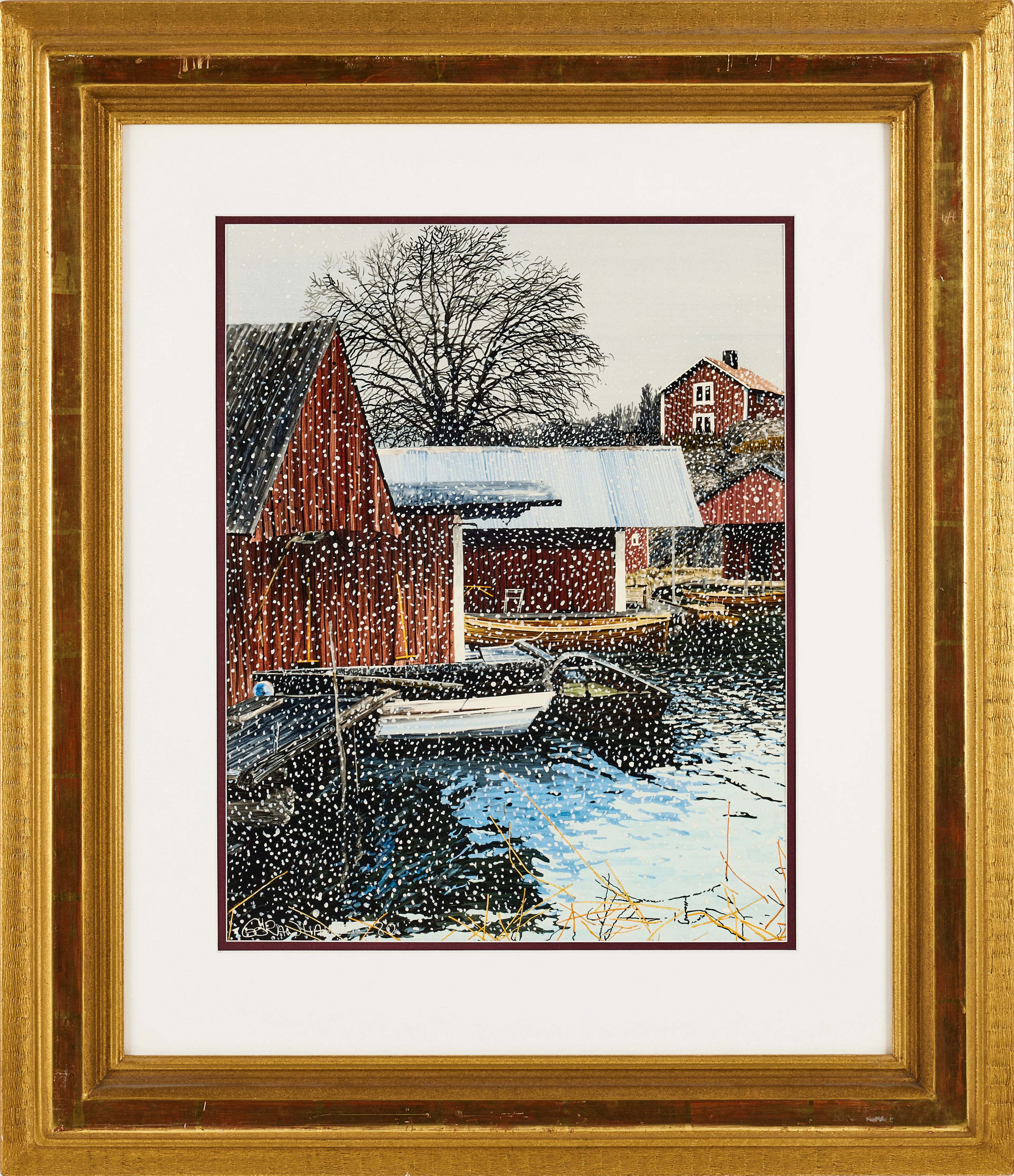 GÖRAN HAHNE. .Skärgårdsmotiv, akvarell och penna.