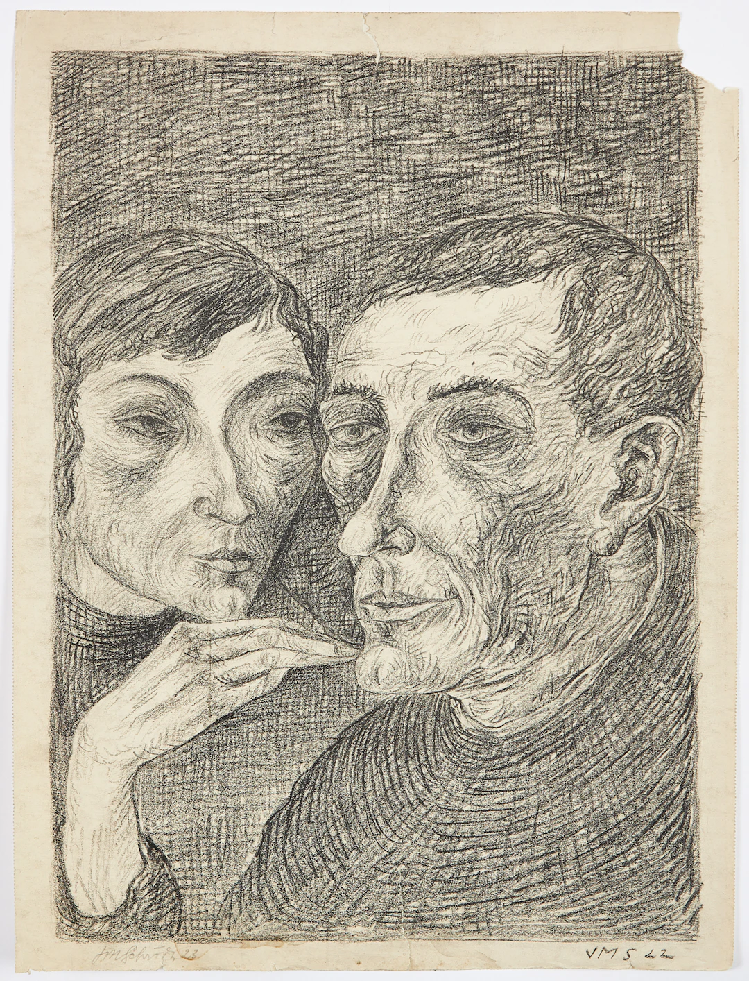 JOSEF MARIA SCHRÖDER ( TYSK 1886-1962). Förtroligt samtal, kol på
