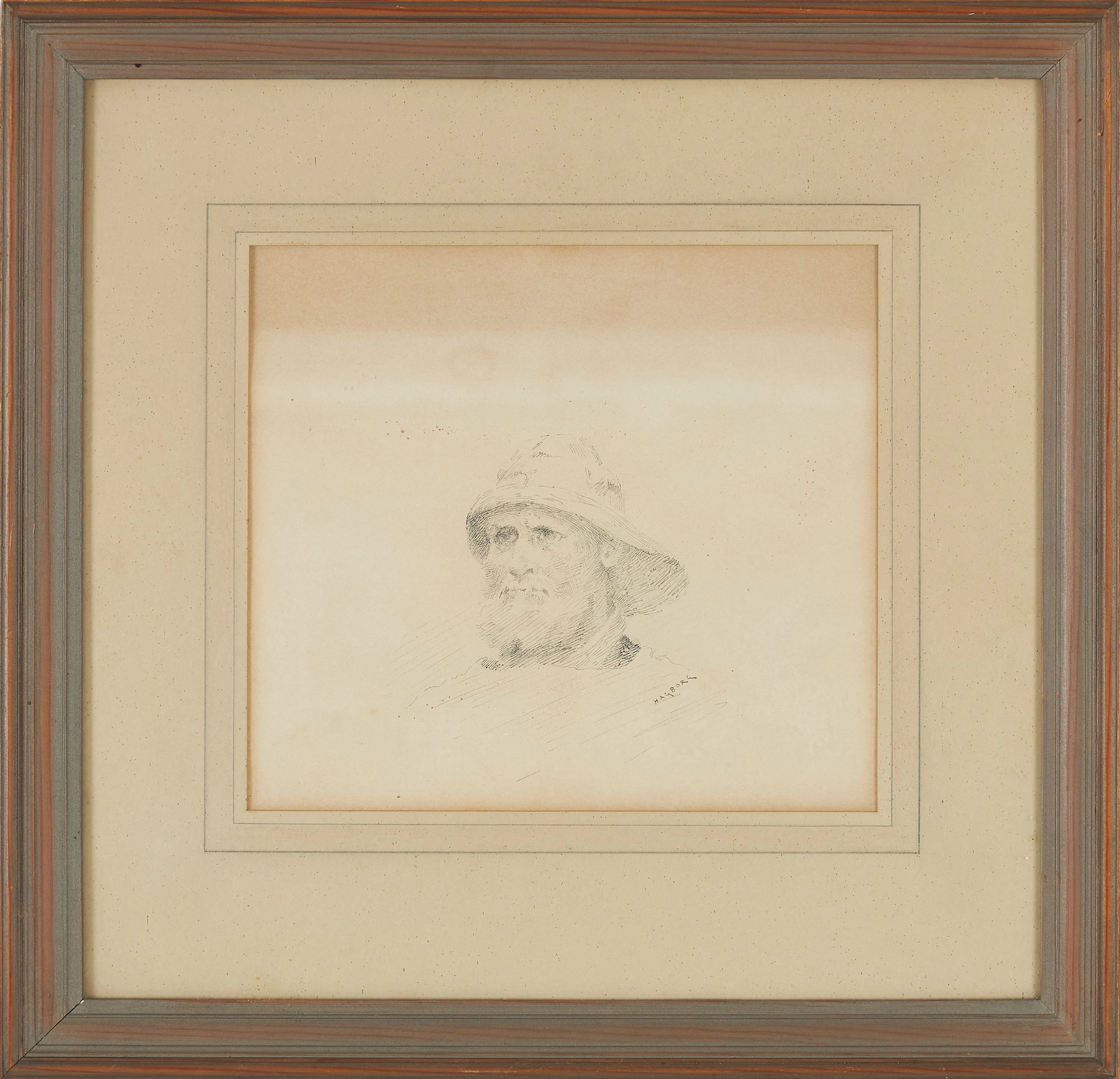 AUGUST HAGBORG. motiv av sjöman, Blyertsteckning, Signerad.