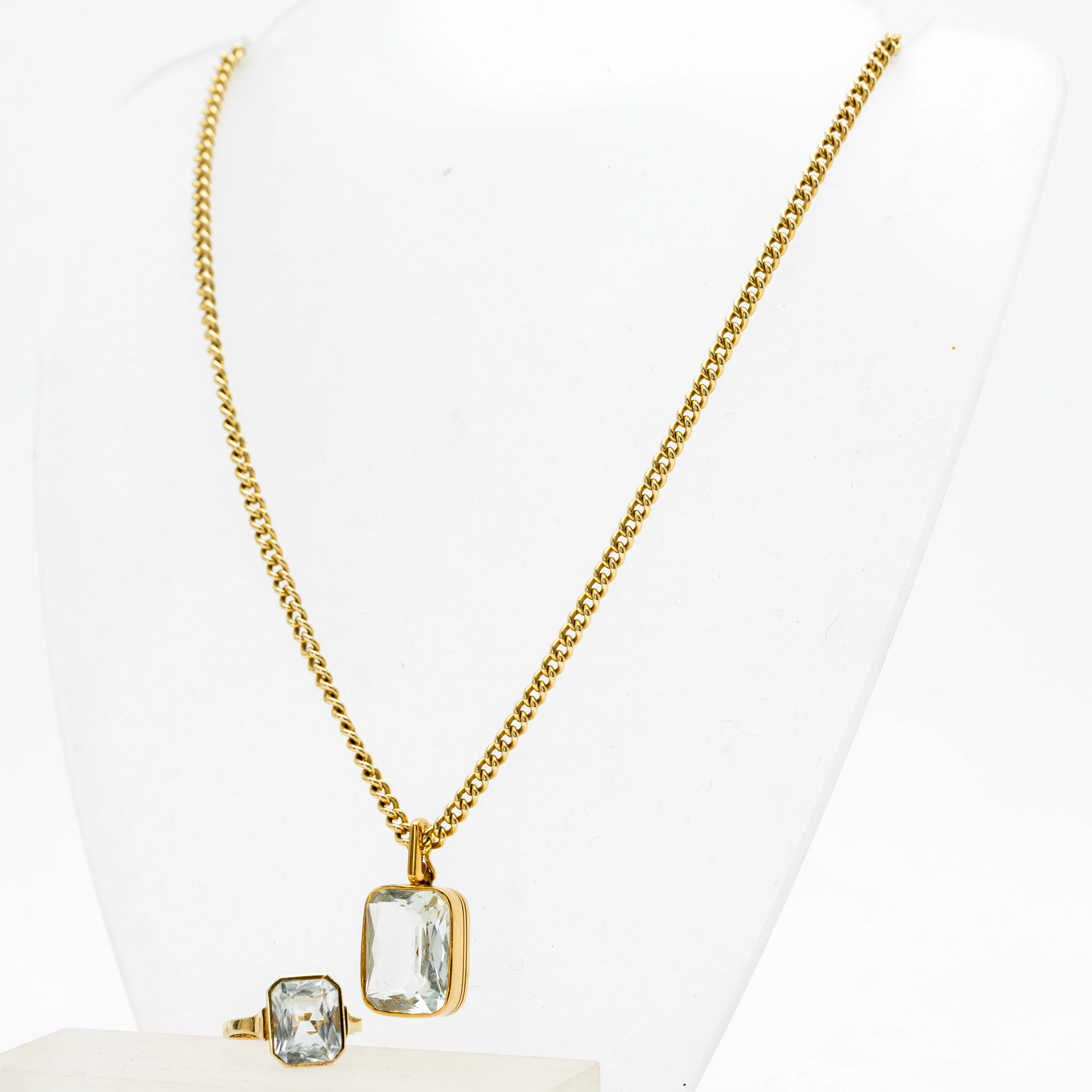 585er Gold, Aquamarin Schmuckset.