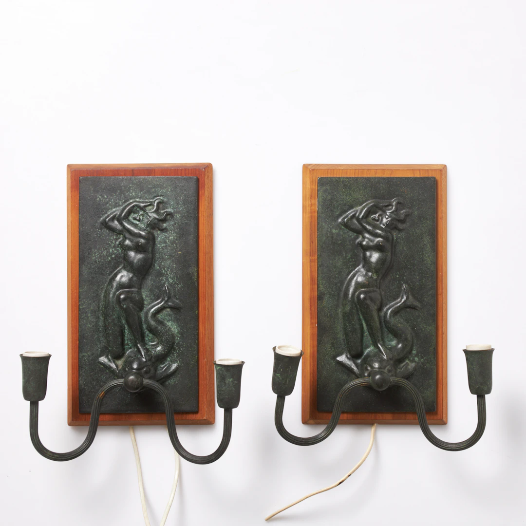 VÄGGARMATURER. 1 par, Swedish Modern, 1900 talets mitt, patinerad