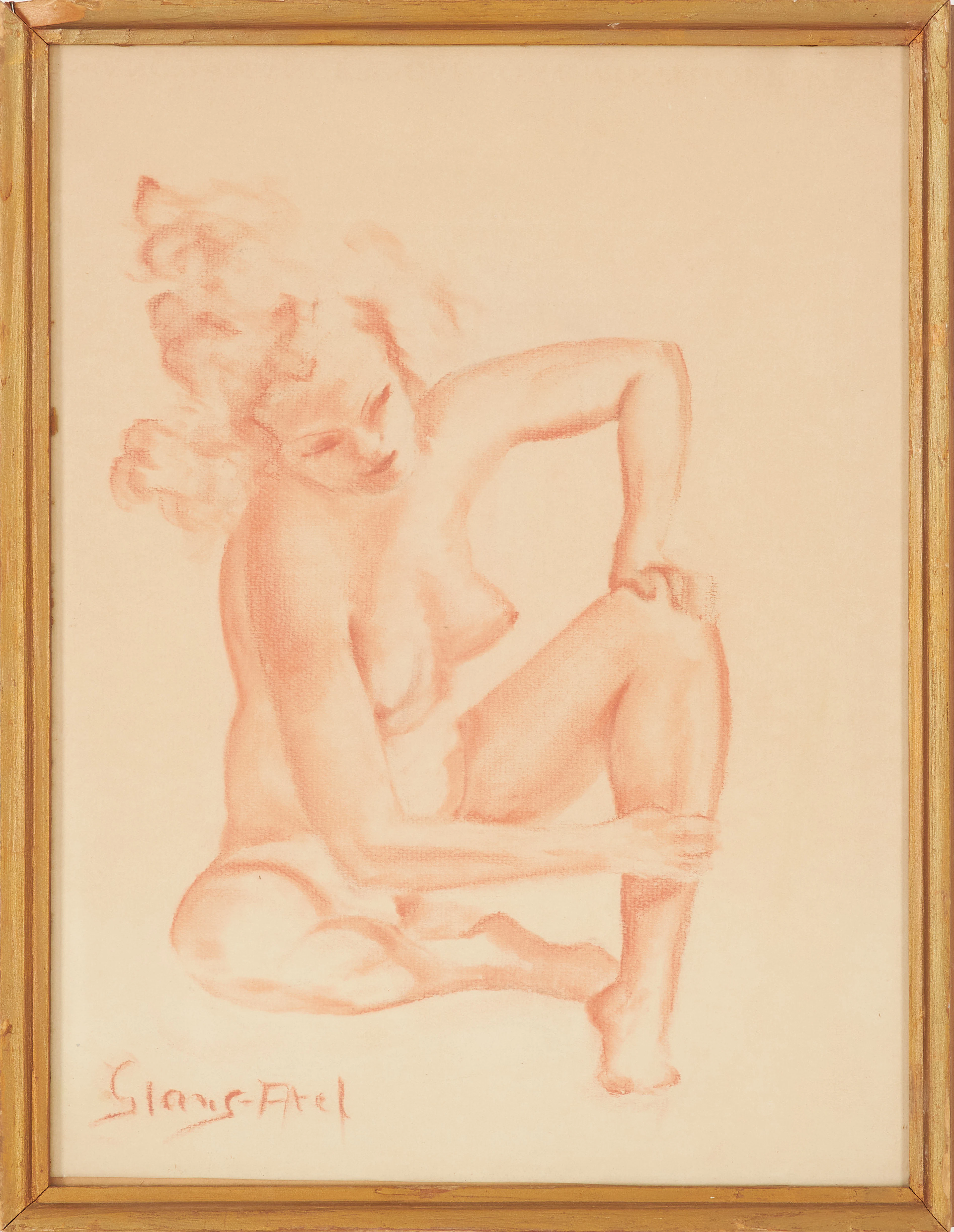 FREDRIK GLANS. modellstudie, krita, signerad.