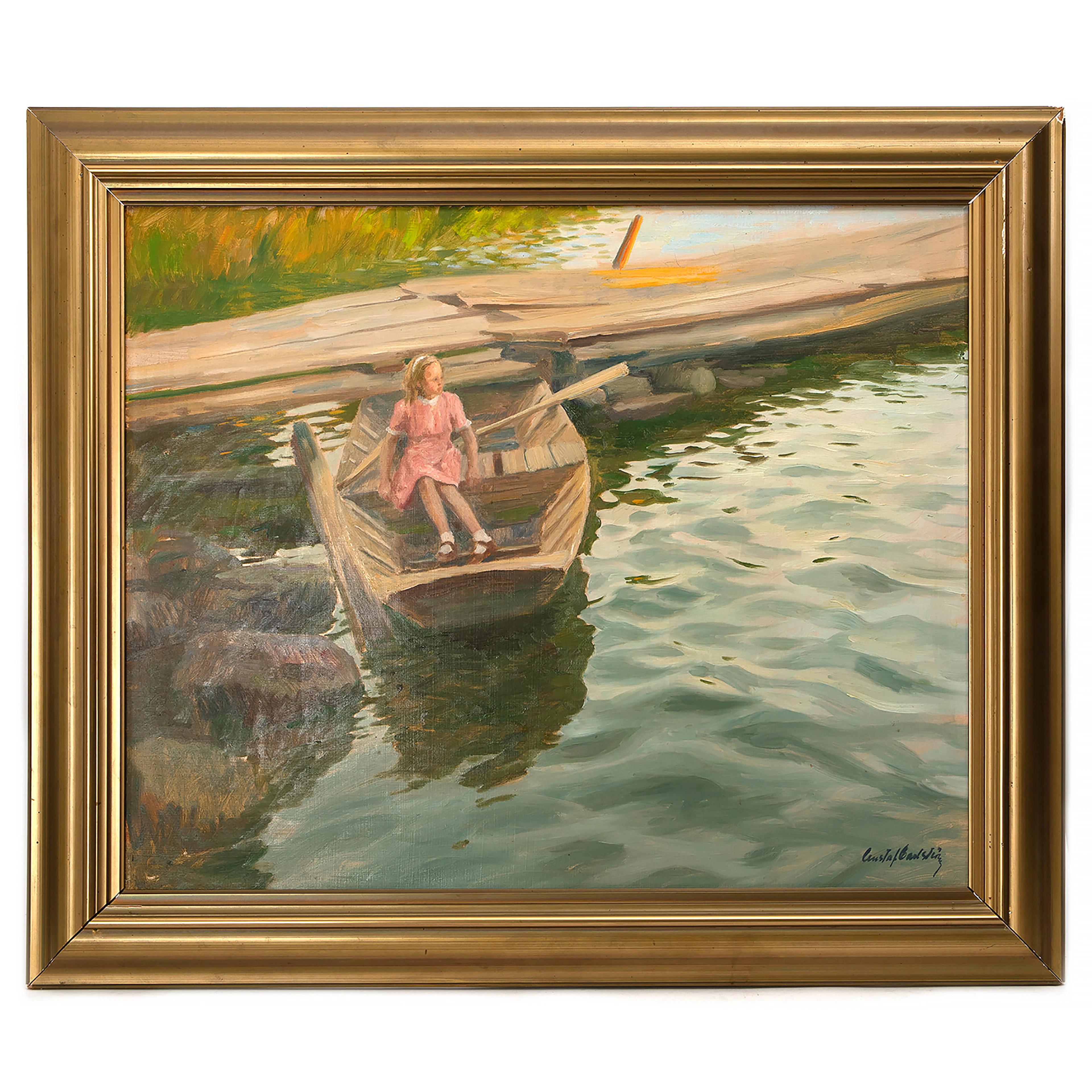 GUSTAF CARLSTRÖM. "Allti ska man vänta", olja på pannå, signerad.