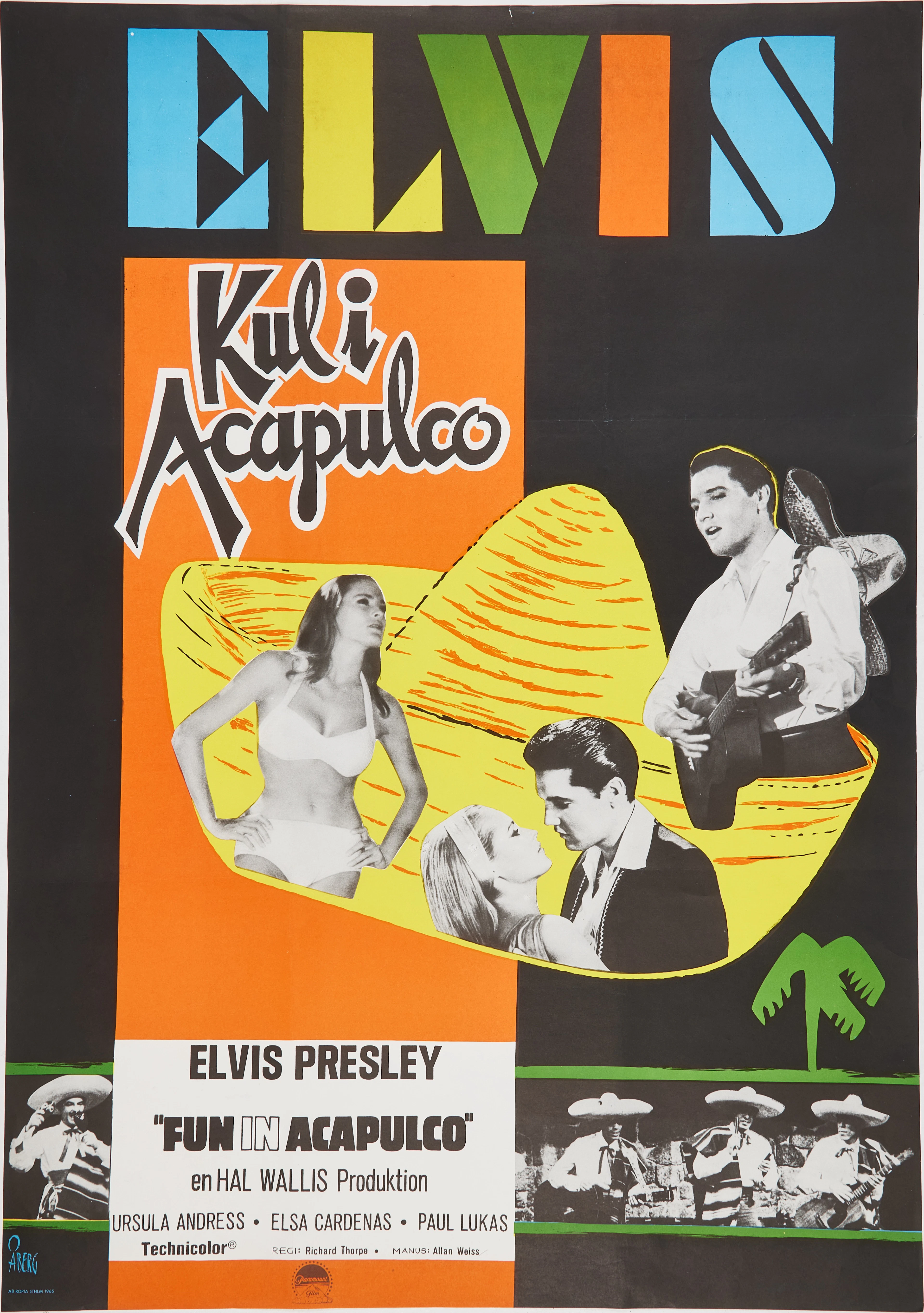 GÖSTA ÅBERG (1905-1981) ELVIS PRESLEY. Filmaffisch "Kul i Acapulco"