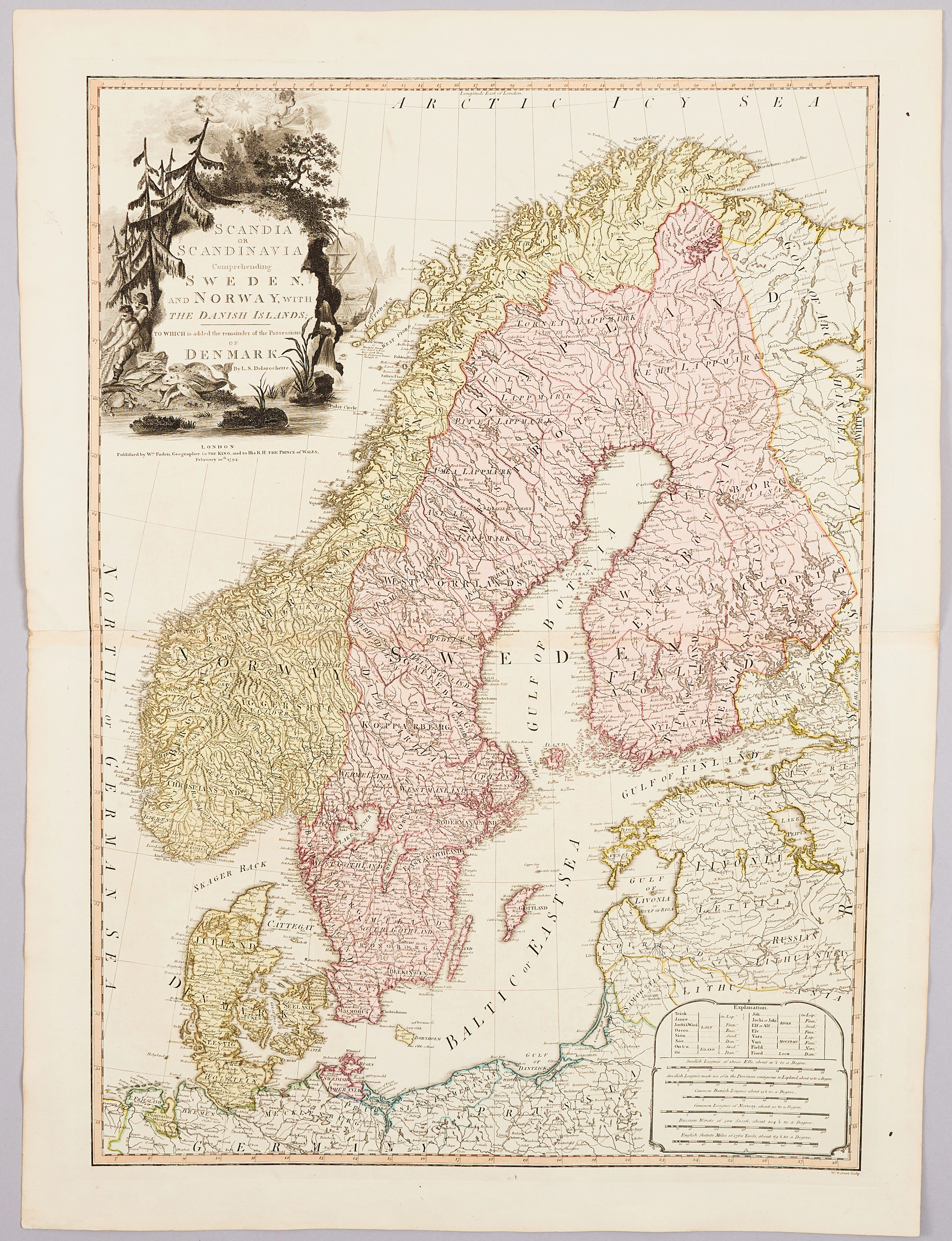 DELAROCHETTES STORA KARTA ÖVER SKANDINAVIEN, London 1794.