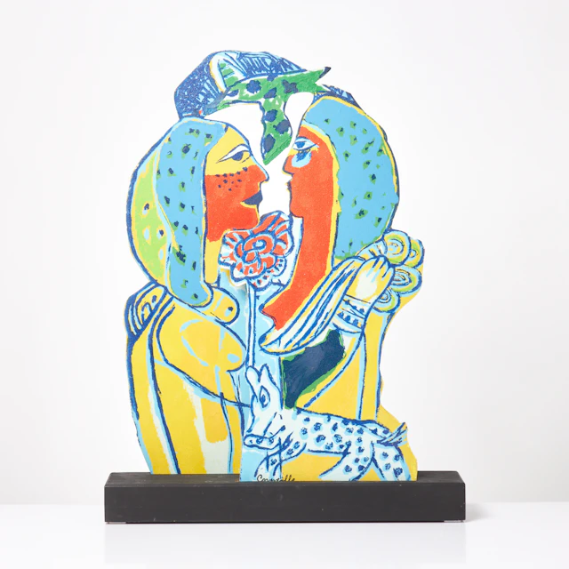 BEVERLOO CORNEILLE. Skulptur, "Dialog mellan kvinnor", metall, på