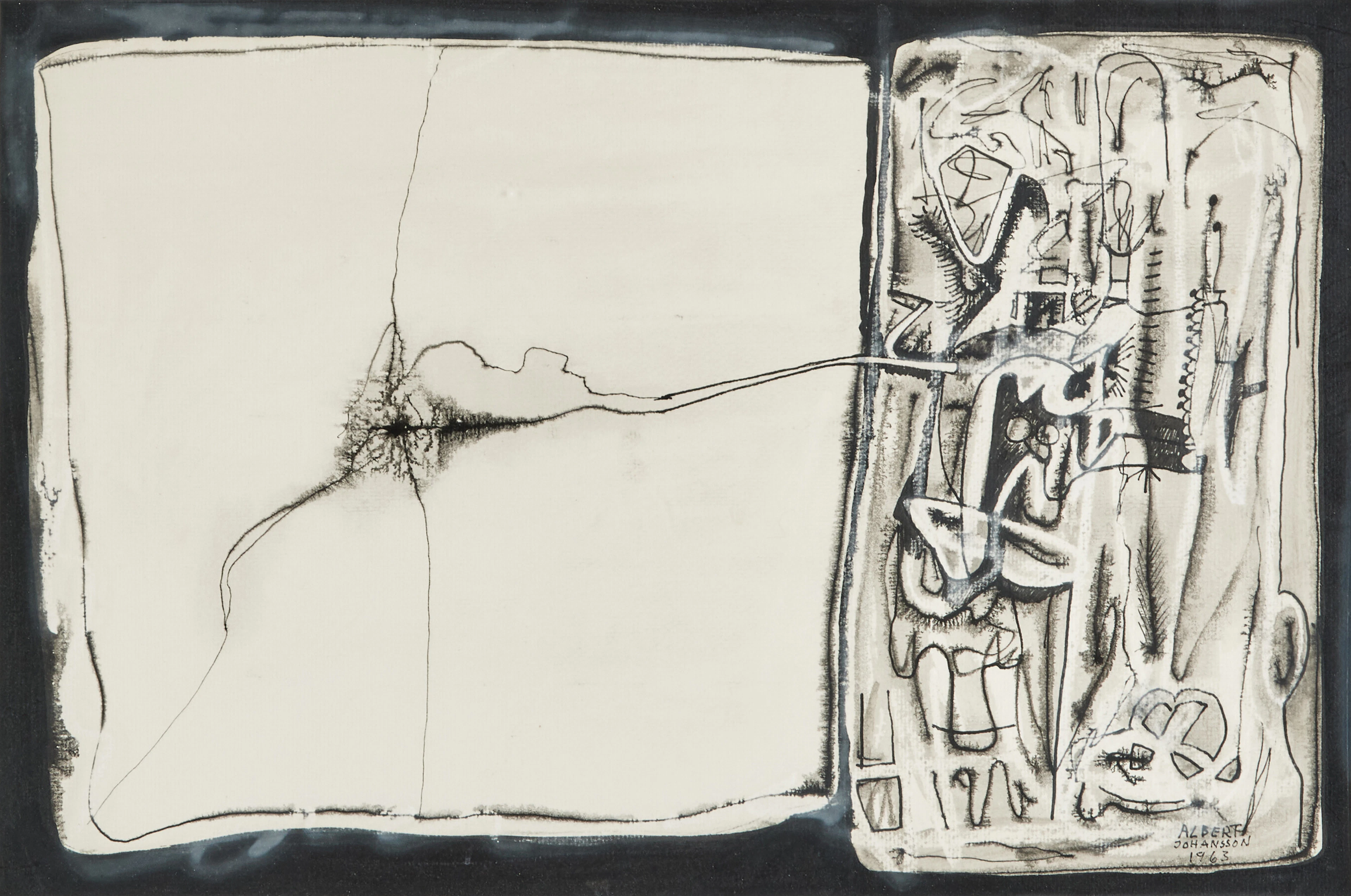 ALBERT JOHANSSON. Abstrakt bild, blandteknik på papper, signerad, daterad 1963.