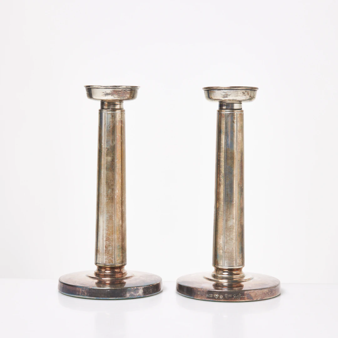 GUSTAF JANSSON. 1 par ljusstakar, silver, C G Hallbergs Guldsmeds