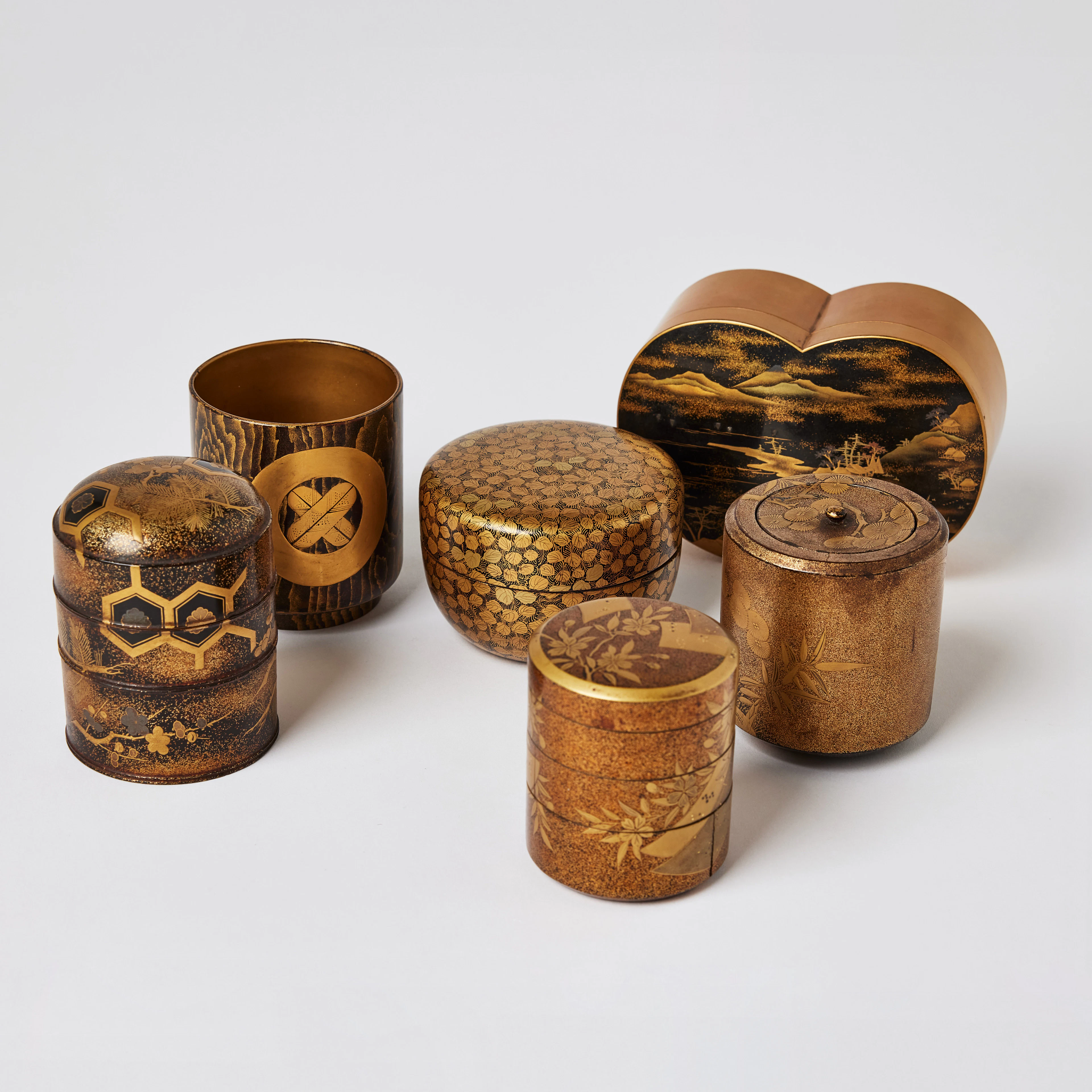Six Japanese Lacquer Objects.