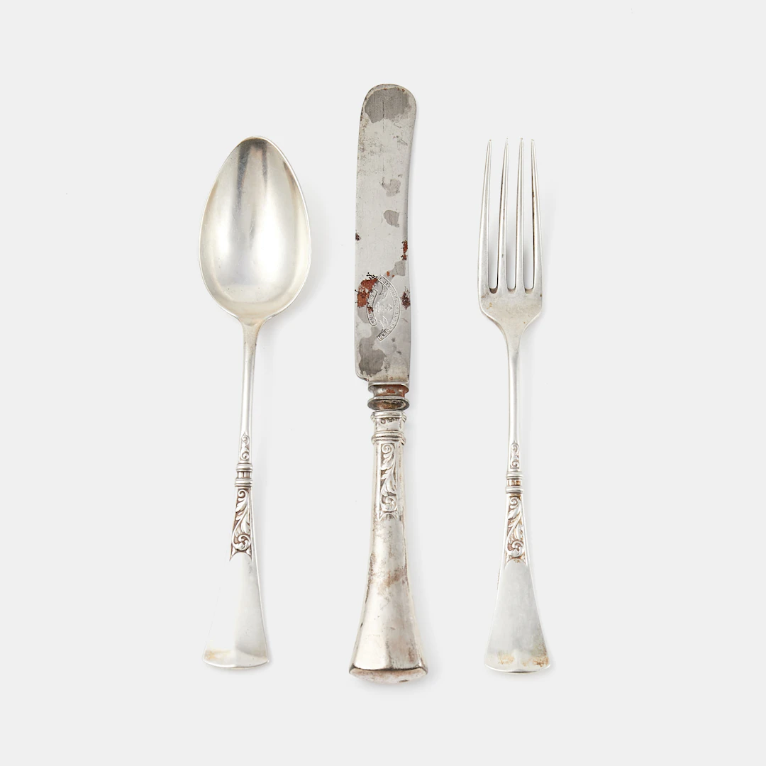 RESEBESTICK, 3 dlr, silver, med bladdekor, C.G. Hallberg, Stockholm