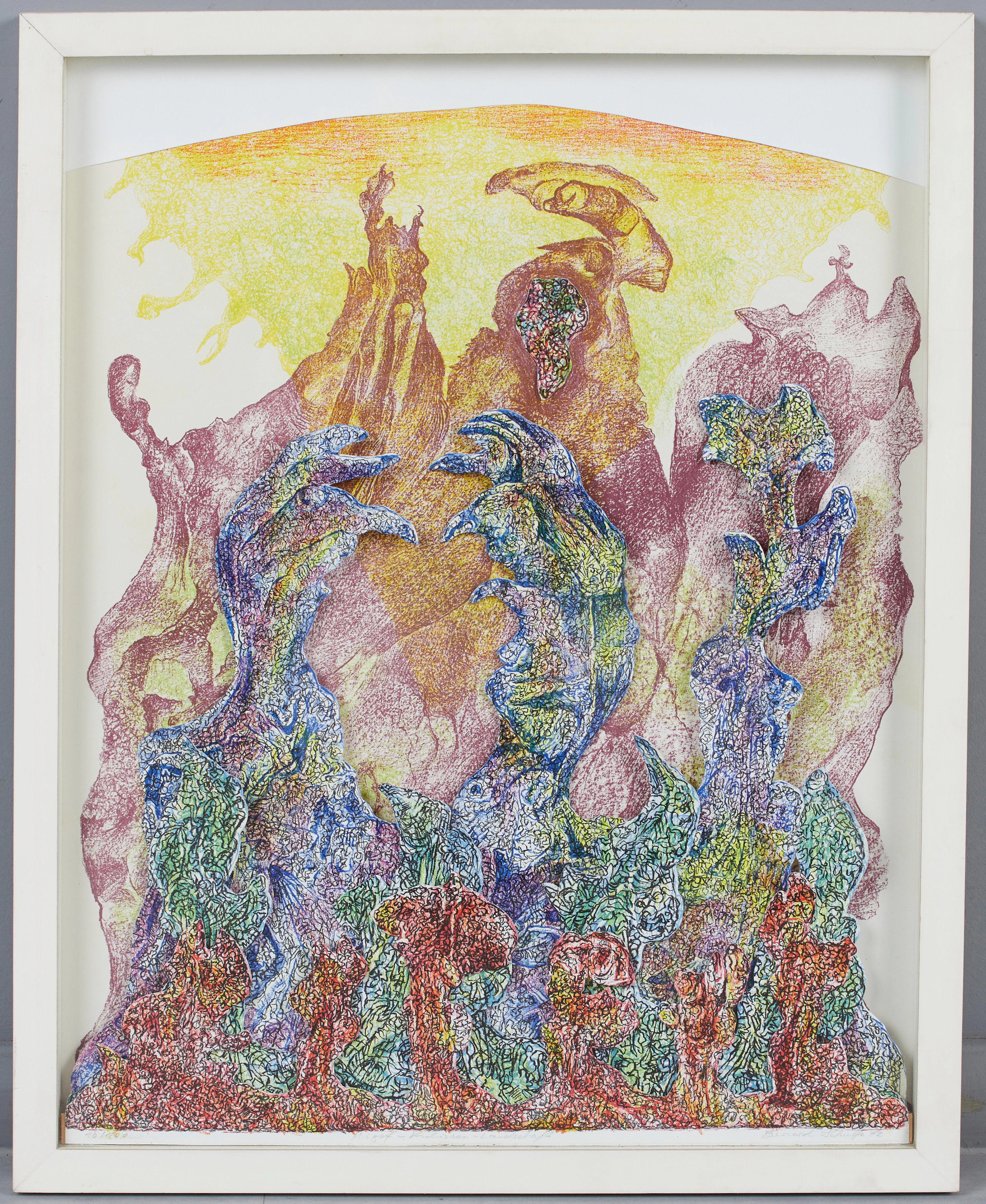 BERNARD SCHULTZE (1915-2005). 'Migof-Kulissen-Landschaft', Farblithografie.