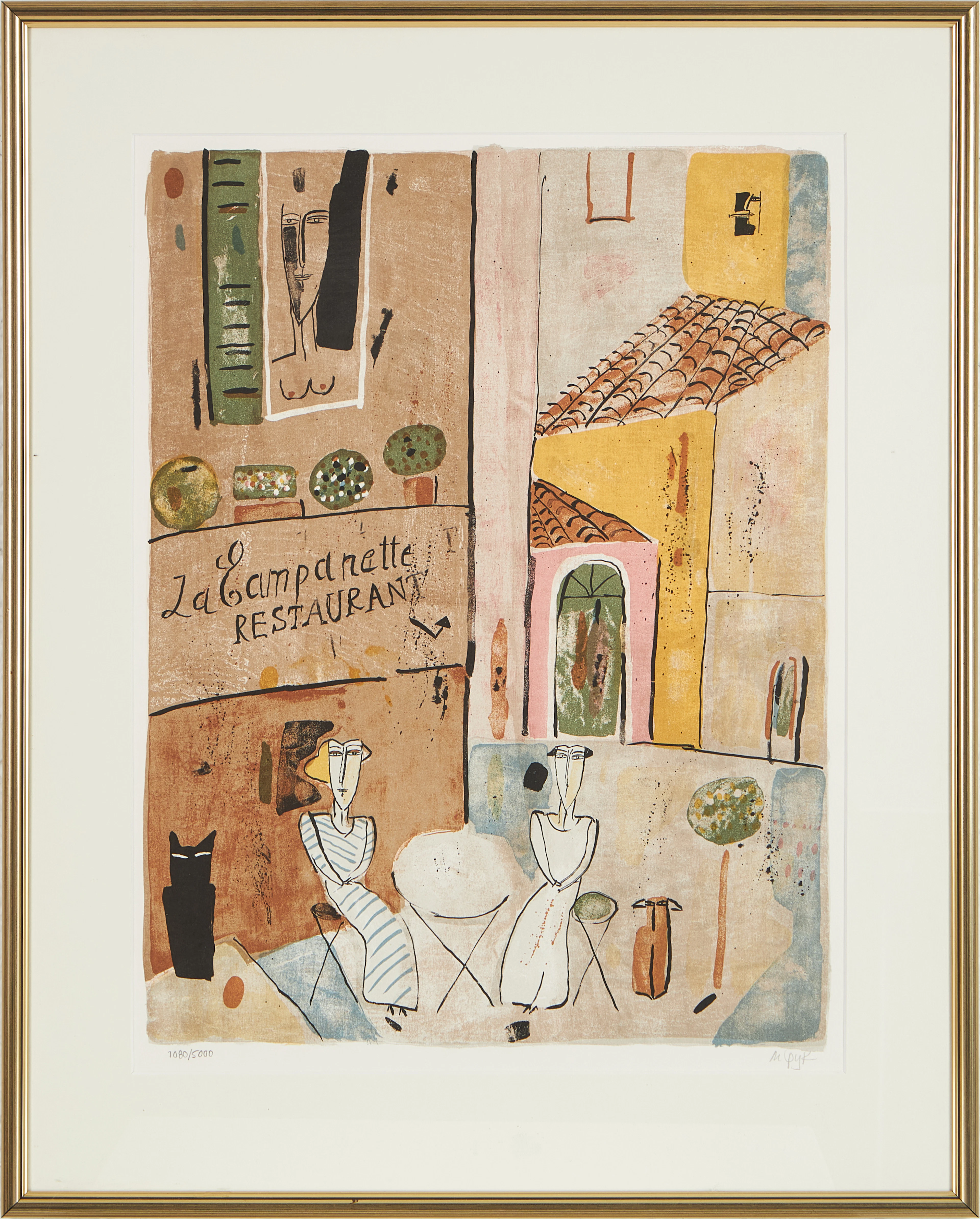 MADELEINE PYK. "Restaurang La Campanette", färglitografi, signerad