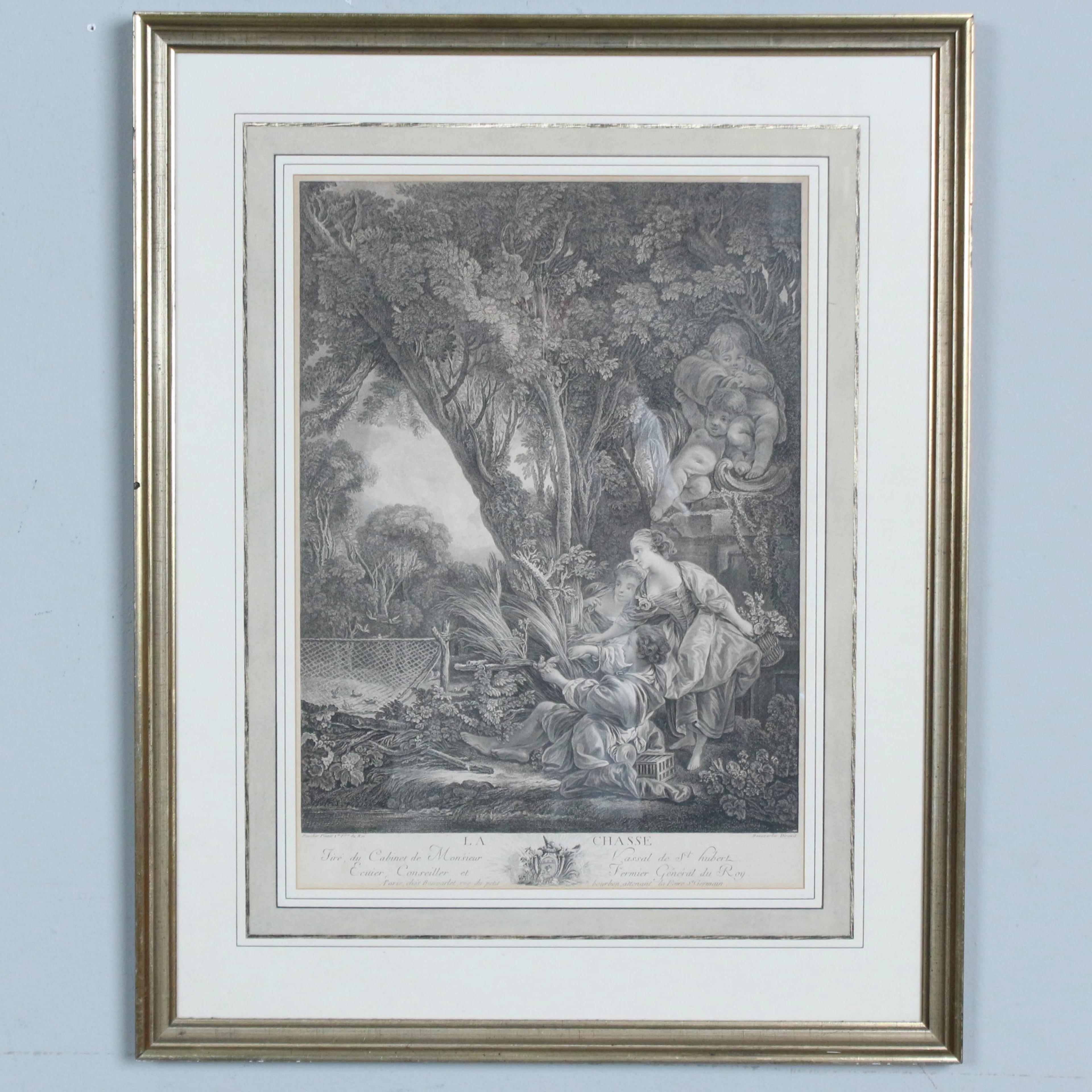 FRANÇOIS BOUCHER (1703-1770). NACH. Kupferstich, '' La Chasse '' Mitte