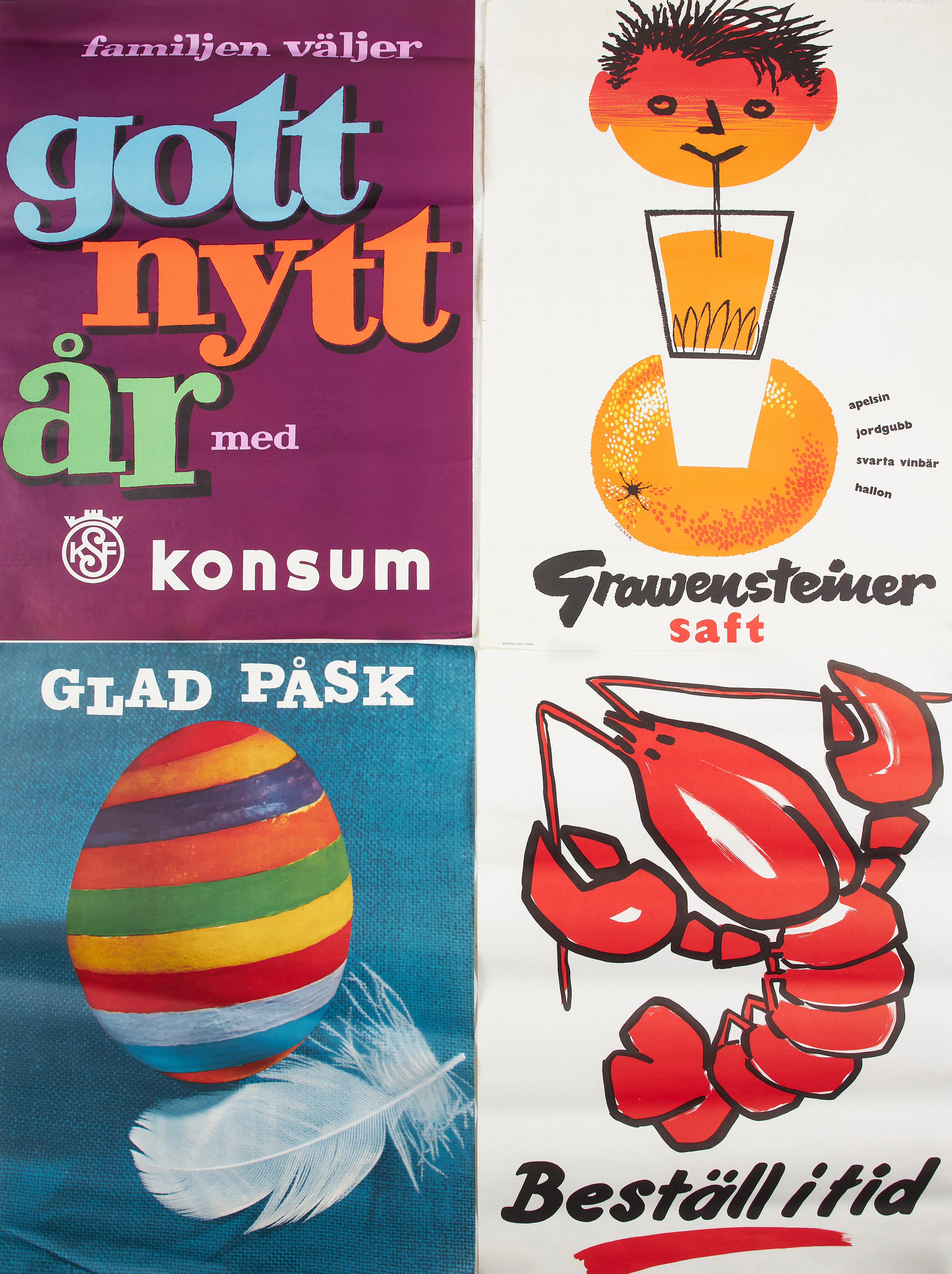 AFFISCHER, 4 st, Konsum, 1950-60 tal, bl a J Olséns Lito stockholm.