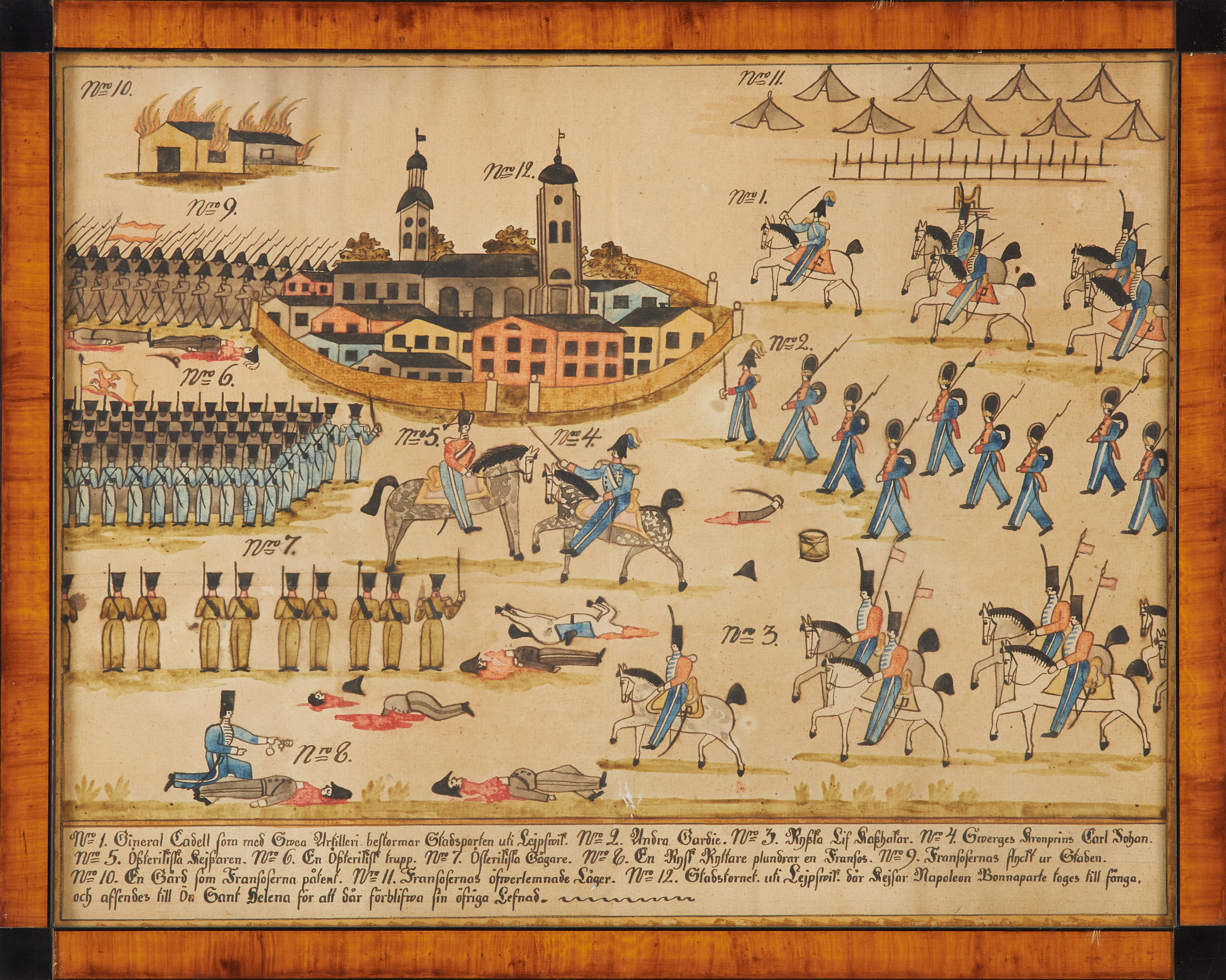 AKVARELL. Illustration av Napoleon och slaget vid Leipzig 1812, Sverige