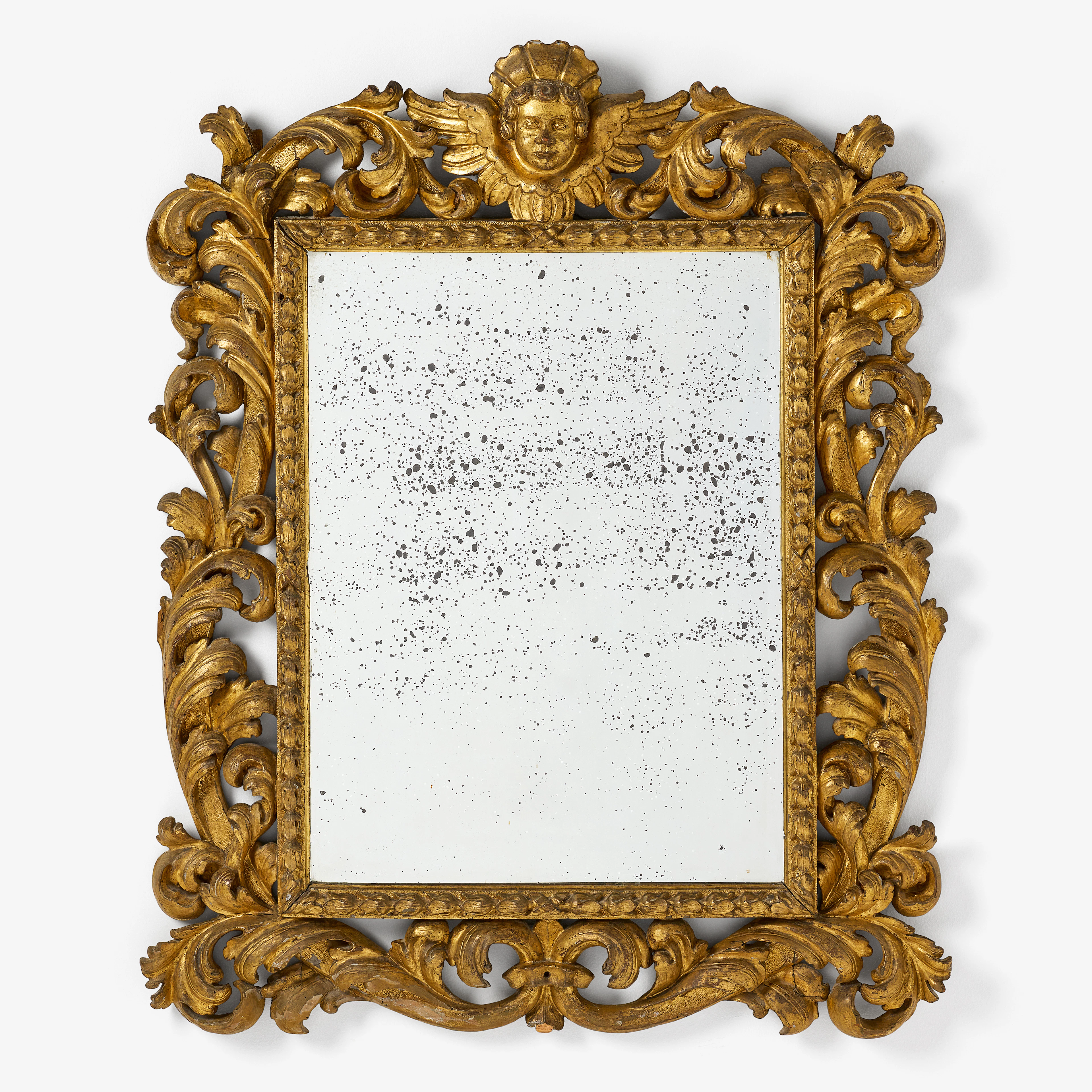 SPEGEL, barock, Italien 1700-tal, träskuren dekor, förgylld.
