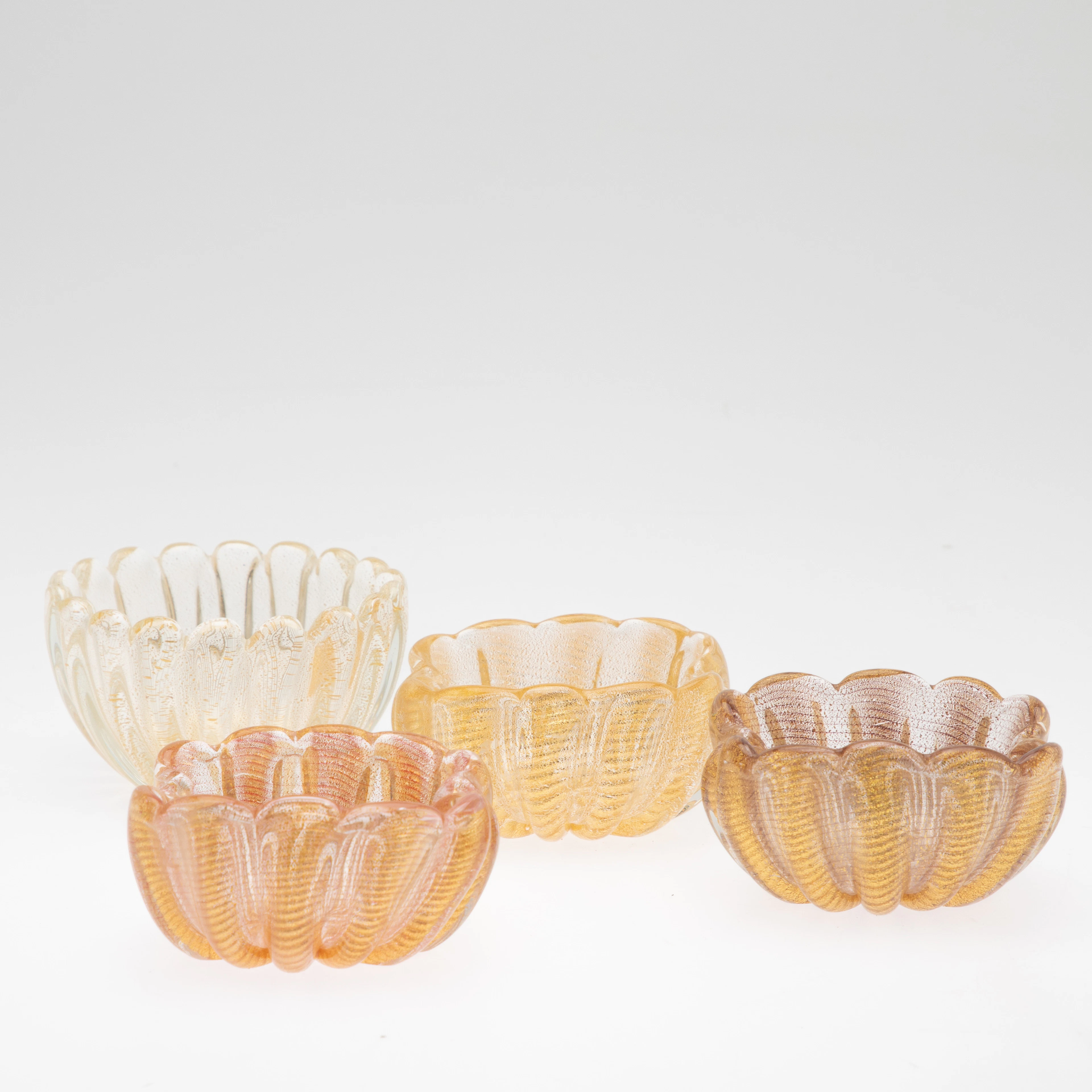 Barovier & Toso, 'Cordonato d' Oro', kleine Sammlung von Murano Glasschalen