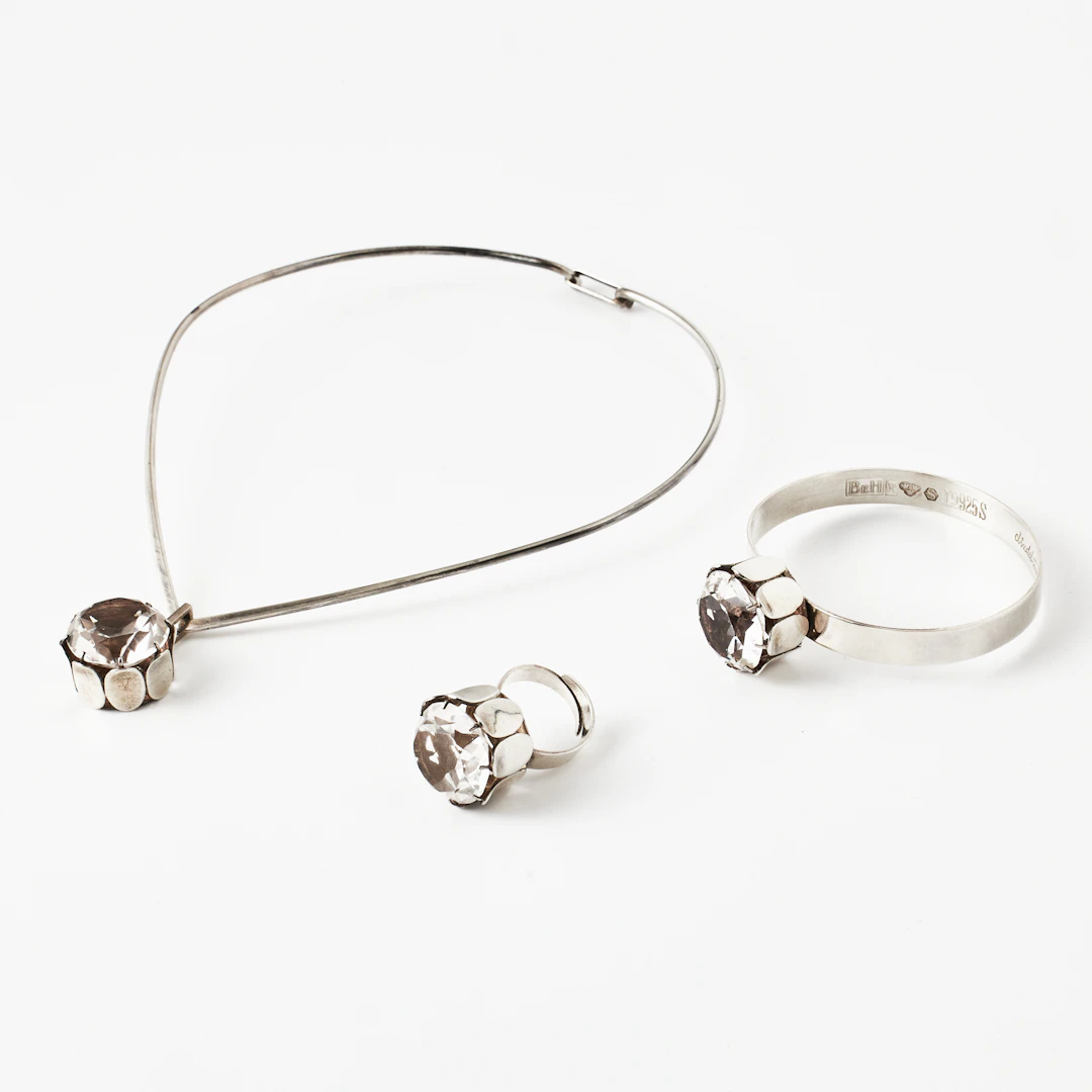 HALSRING med hänge, ARMRING, RING, sterlingsilver, fasettslipade bergkristaller