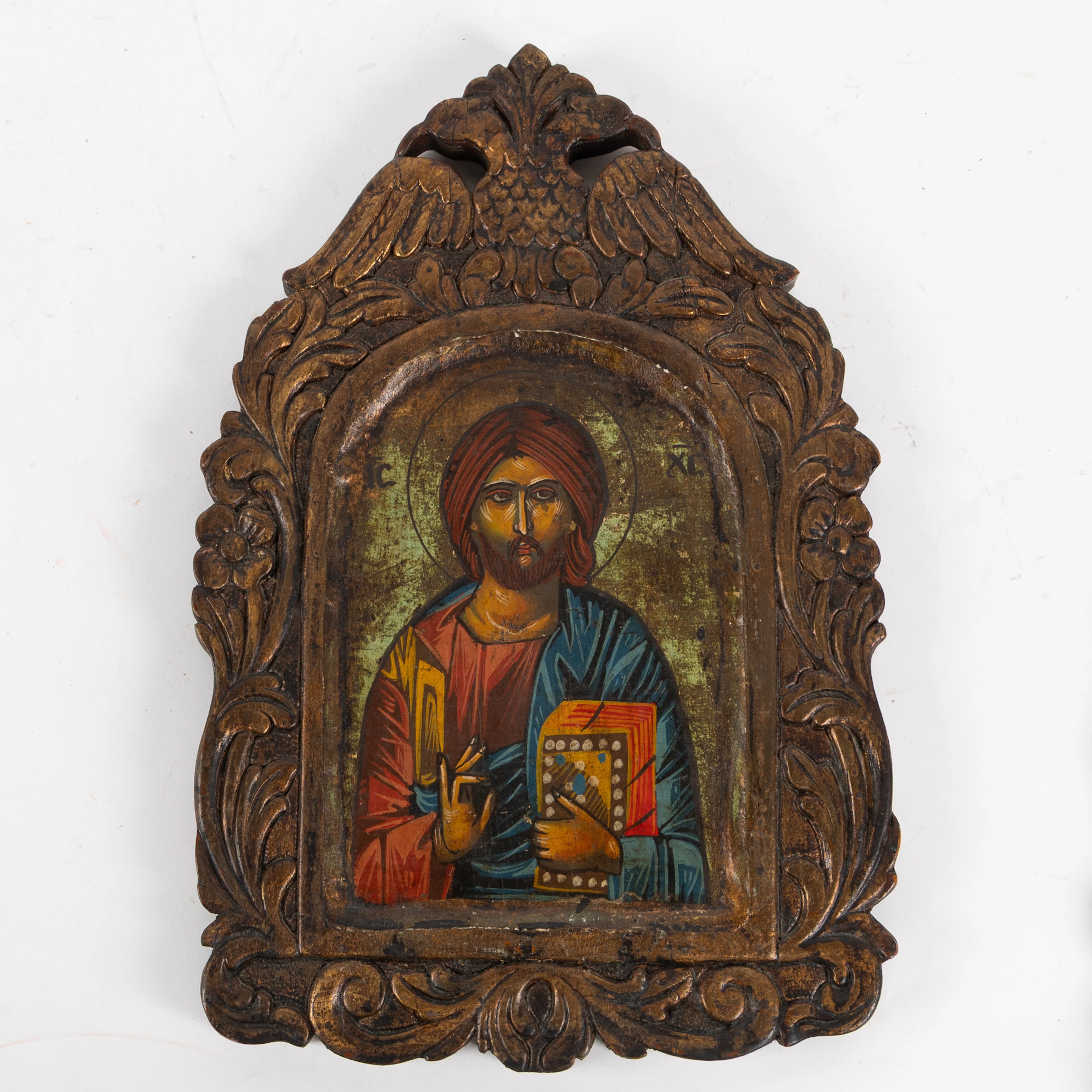 BYSANTINSK IKON, Kristus Pantocrator, olja på pannå, 1900-tal.
