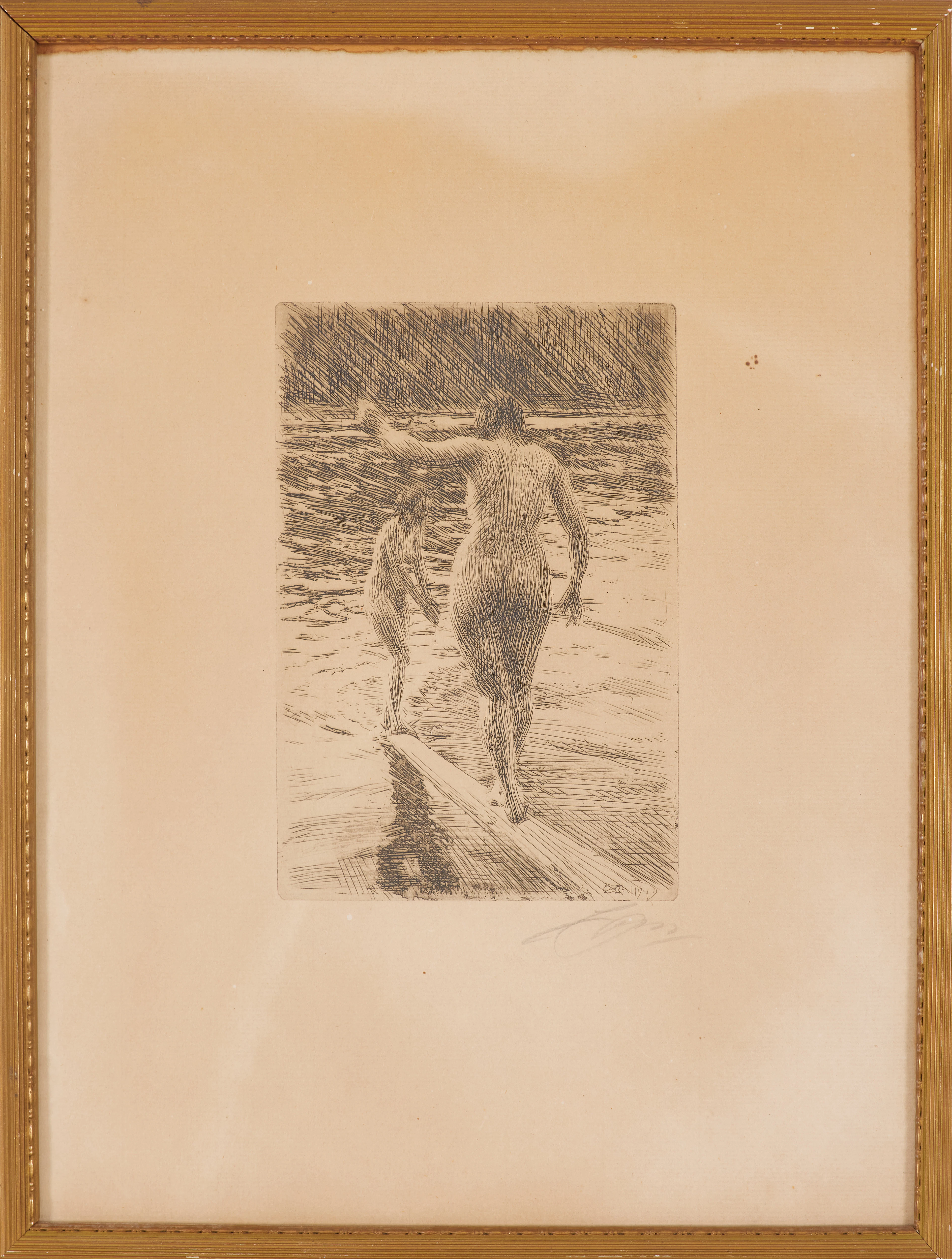 ANDERS ZORN. "Balans", etsning, signerad och daterad 1919, signerad blyerts.