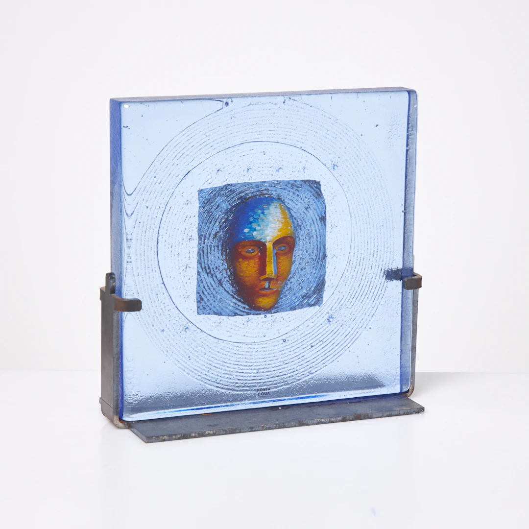 BERTIL VALLIEN. Skulptur, glas, ansikte i kvadrat, signerad B. Vallien