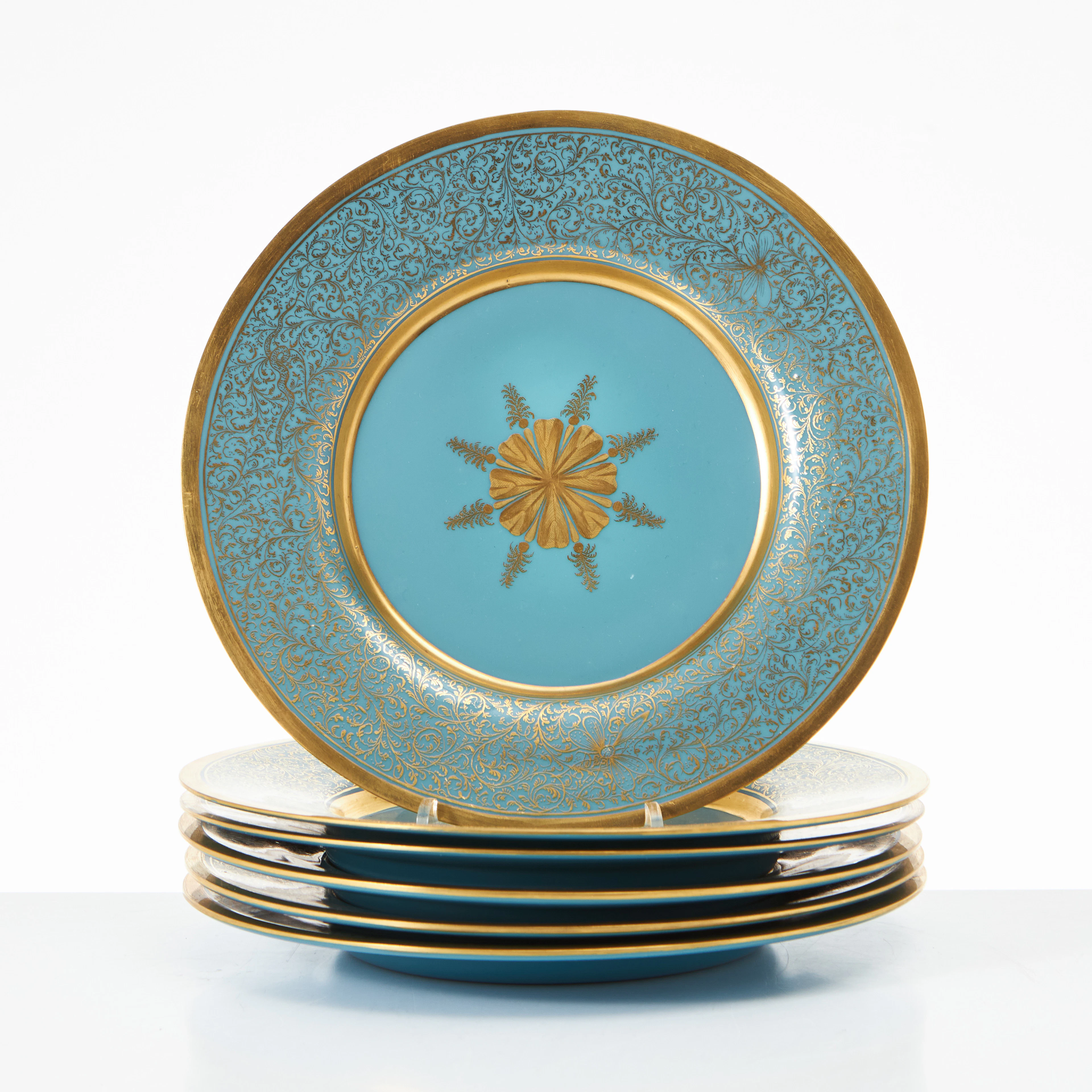 TALLRIKAR, 6 st., 1800-tal, empire, glas med målad gulddekor.