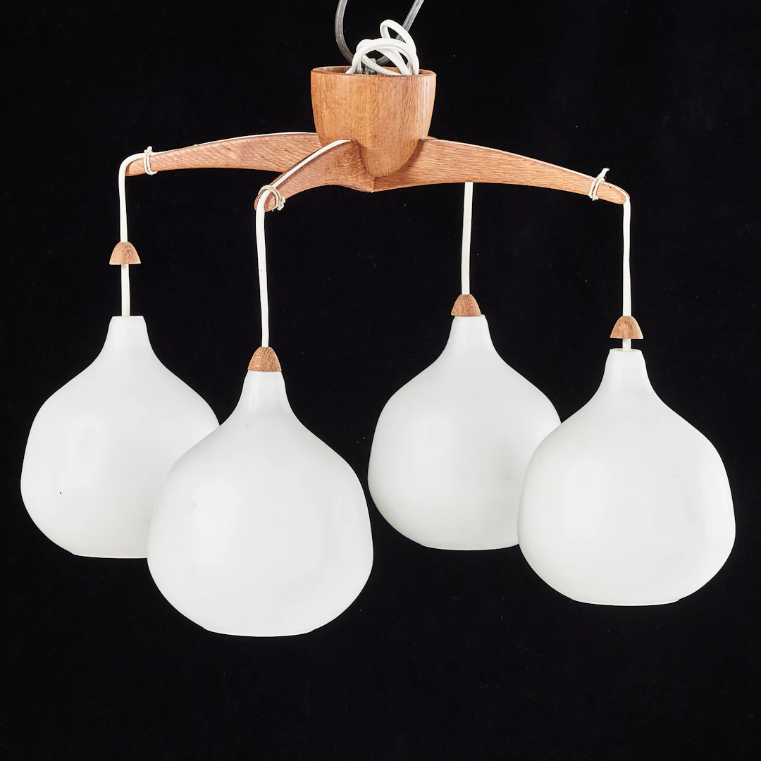 UNO & ÖSTEN KRISTIANSSON. Taklampa, teak och glas, etikettmärkt, Luxus