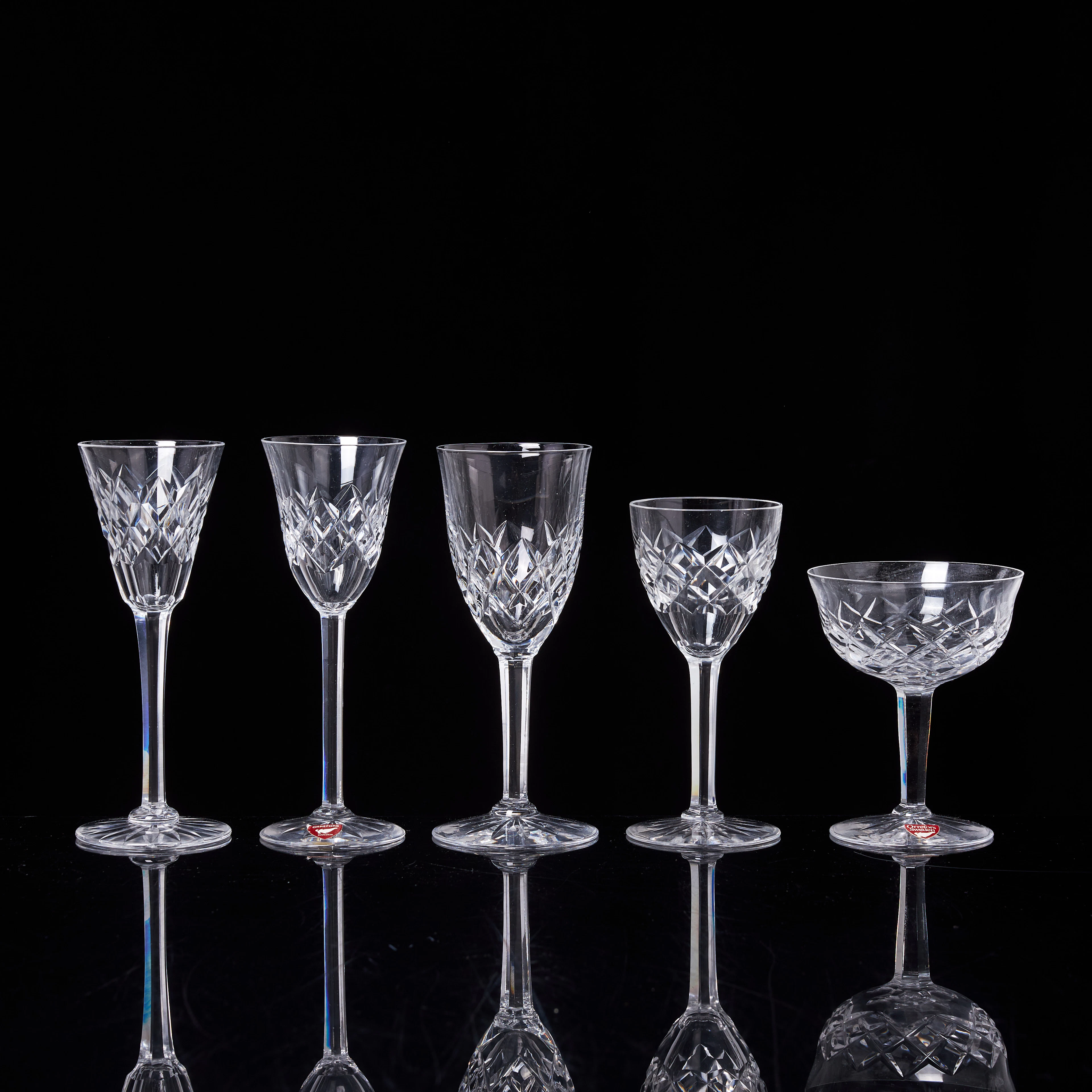 ORREFORS, 36 delar, snapsglas, Waldersee Briliant.