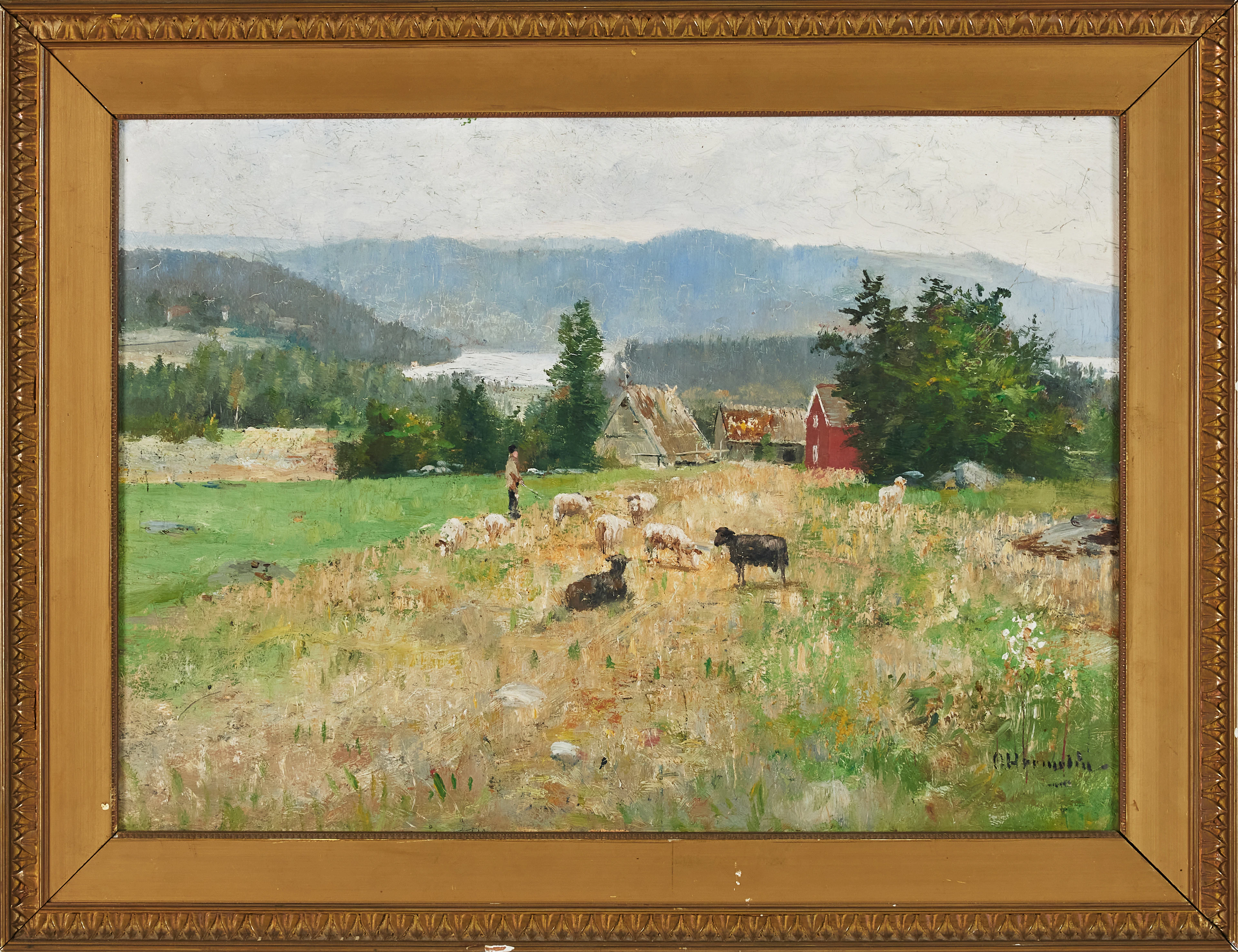 OLOF HERMELIN. "Påtorp, Västergötland", olja på plåt, signerad.