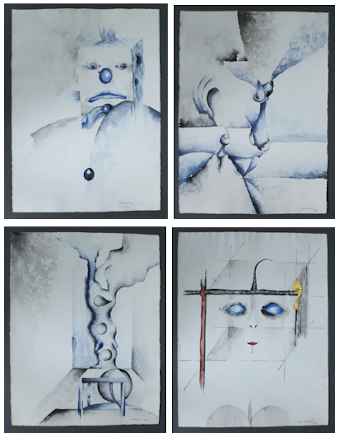 BLÄTTERSTEIN. 4 x Mischtechnik Hochformat, signiert & datiert, ca. 50 x 65 cm.